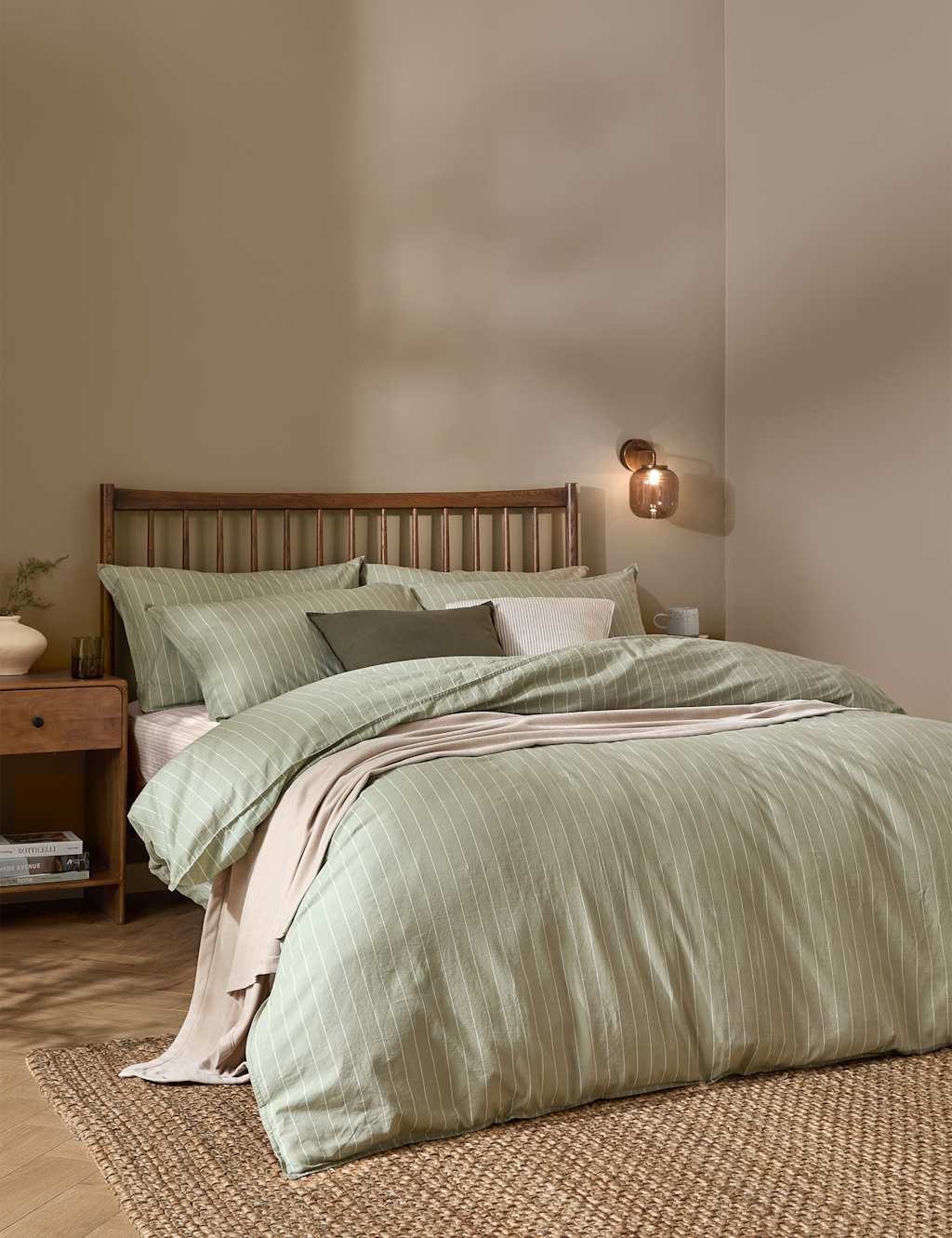 Yard Pure Cotton Percale Linear Stripe Bedding Set - Single (3 ft) - Green Mix - Available at M&S