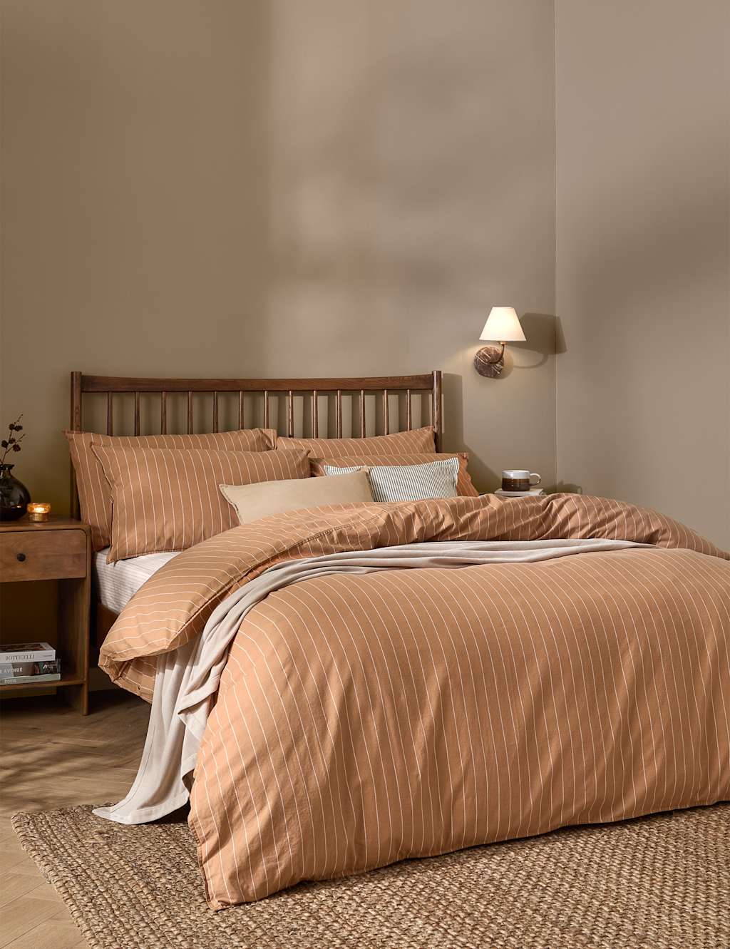 Yard Pure Cotton Percale Linear Stripe Bedding Set - King Size (5 ft) - Orange Mix - Available at M&S