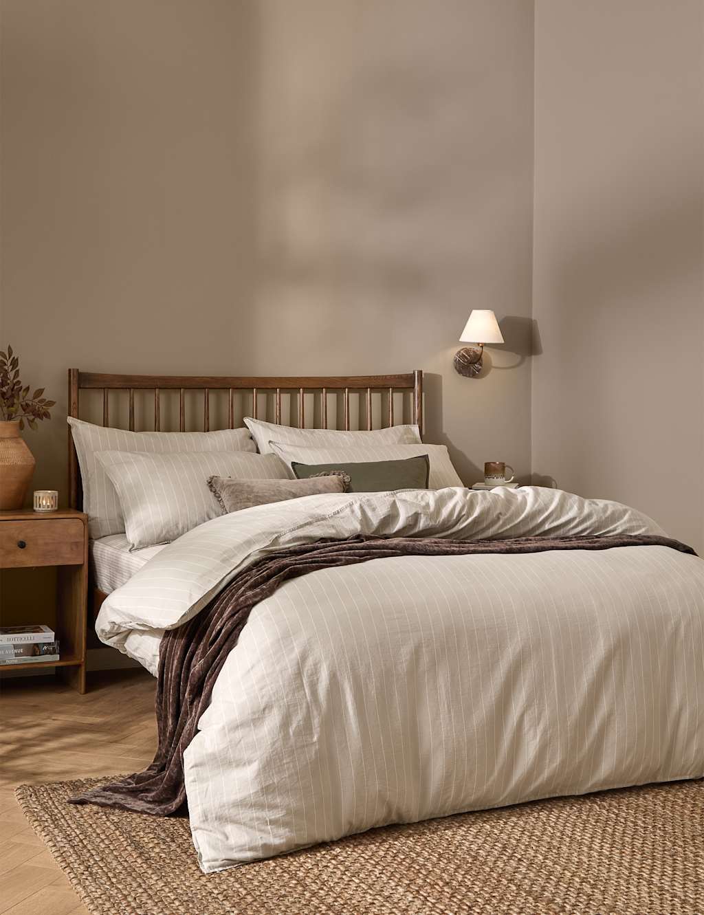 Yard Pure Cotton Percale Linear Stripe Bedding Set - Single (3 ft) - Natural Mix - Available at M&S