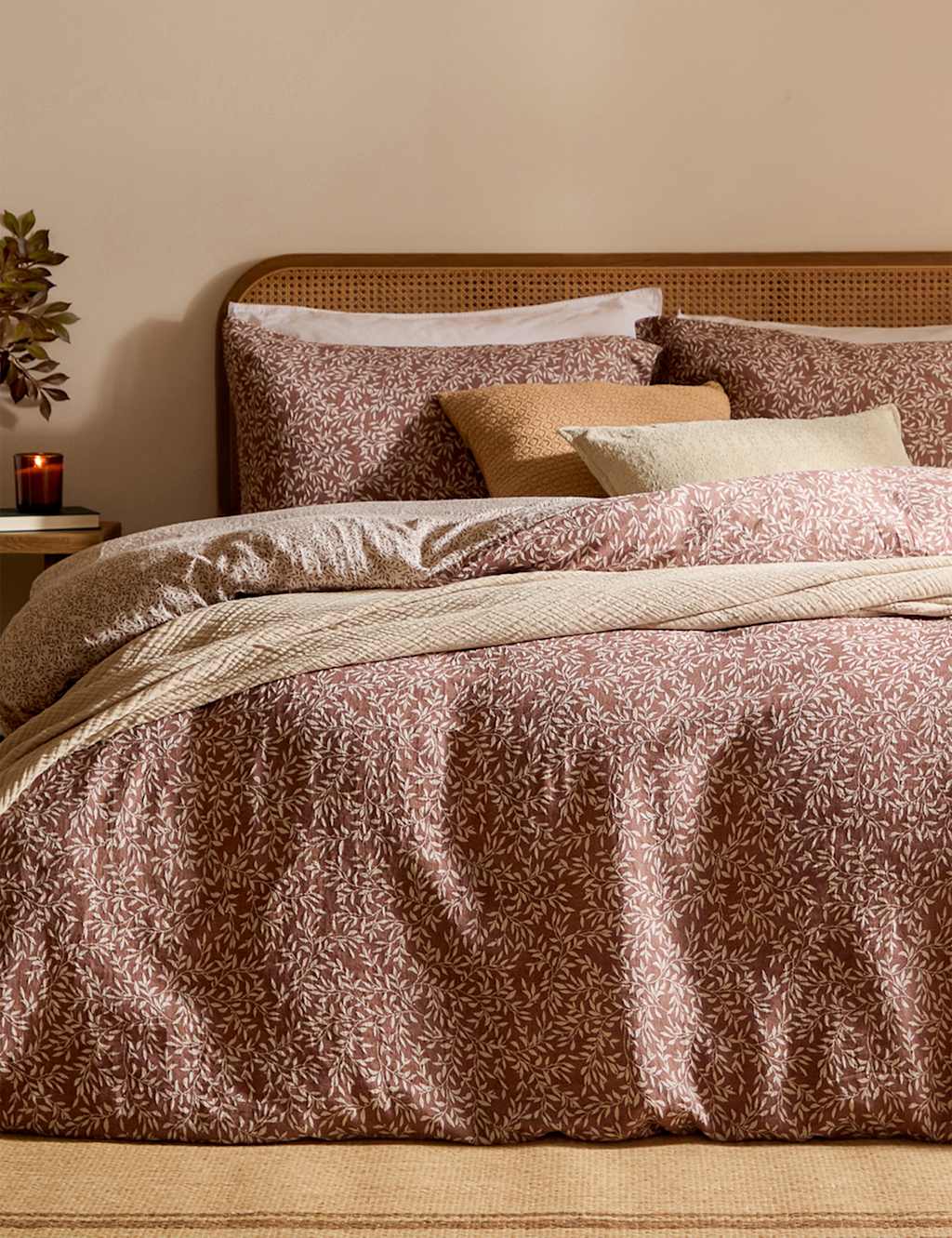 Yard Perrie Leaf Pure Cotton Muslin Bedding Set - Single (3 ft) - Burgundy Mix - Available at M&S