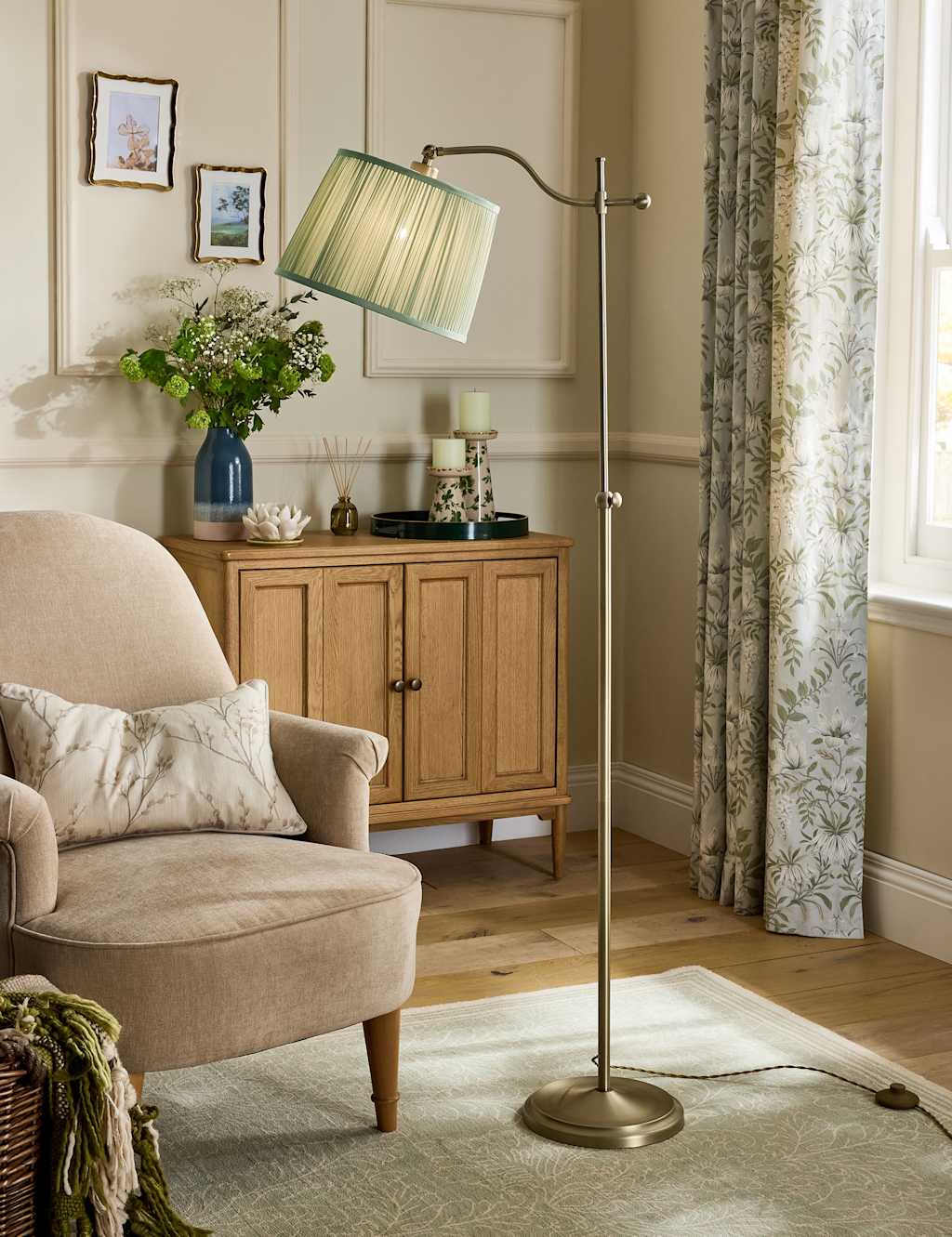 Laura Ashley Hemsley Metal Floor Lamp - Antique Brass - Available at M&S