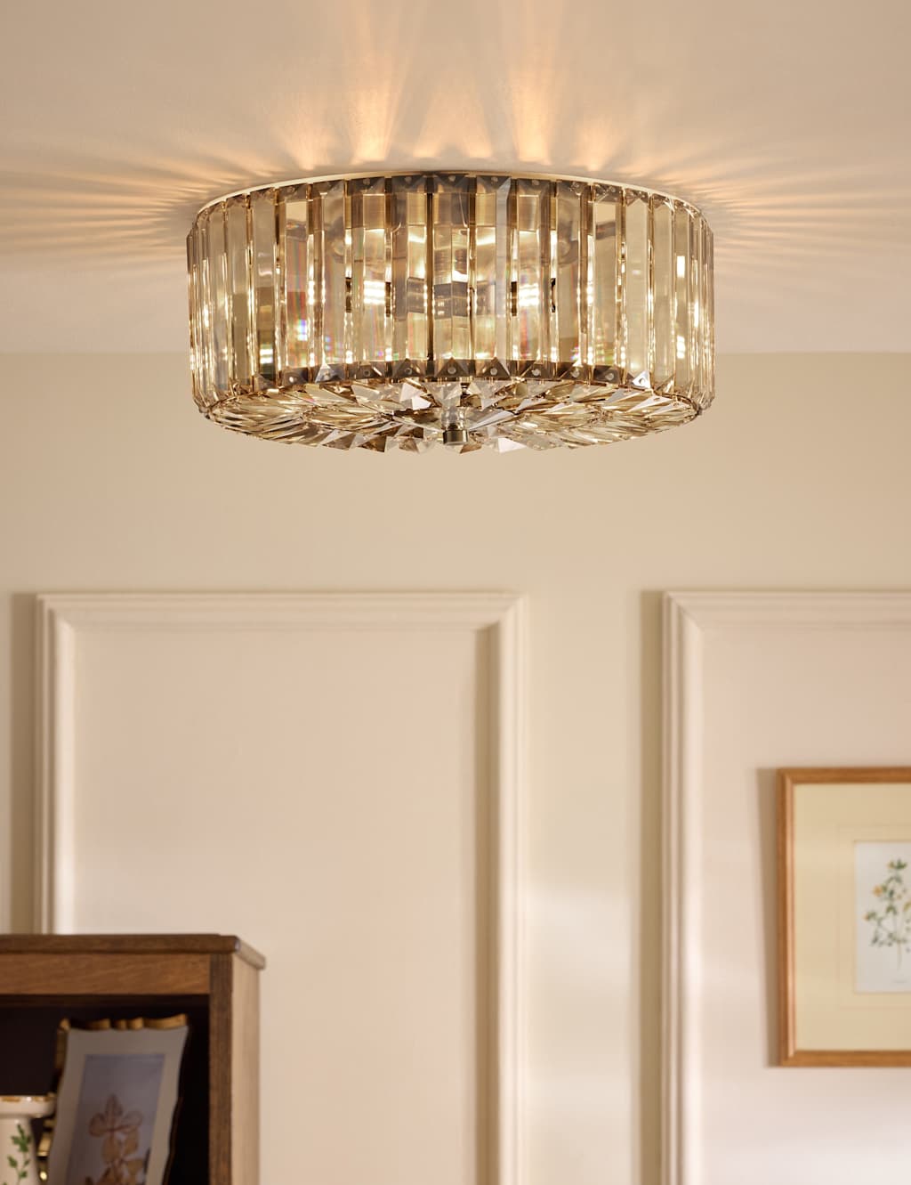 Laura Ashley Fernhurst Metal & Crystal Semi Flush Ceiling Light - Antique Brass - Available at M&S