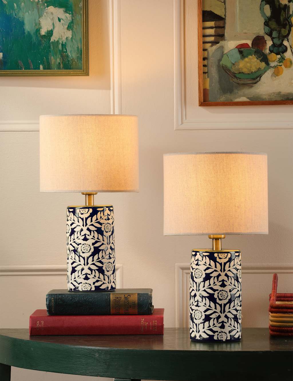 Joules Home Lighting Highclere Table Lamp - Navy Mix - Available at M&S