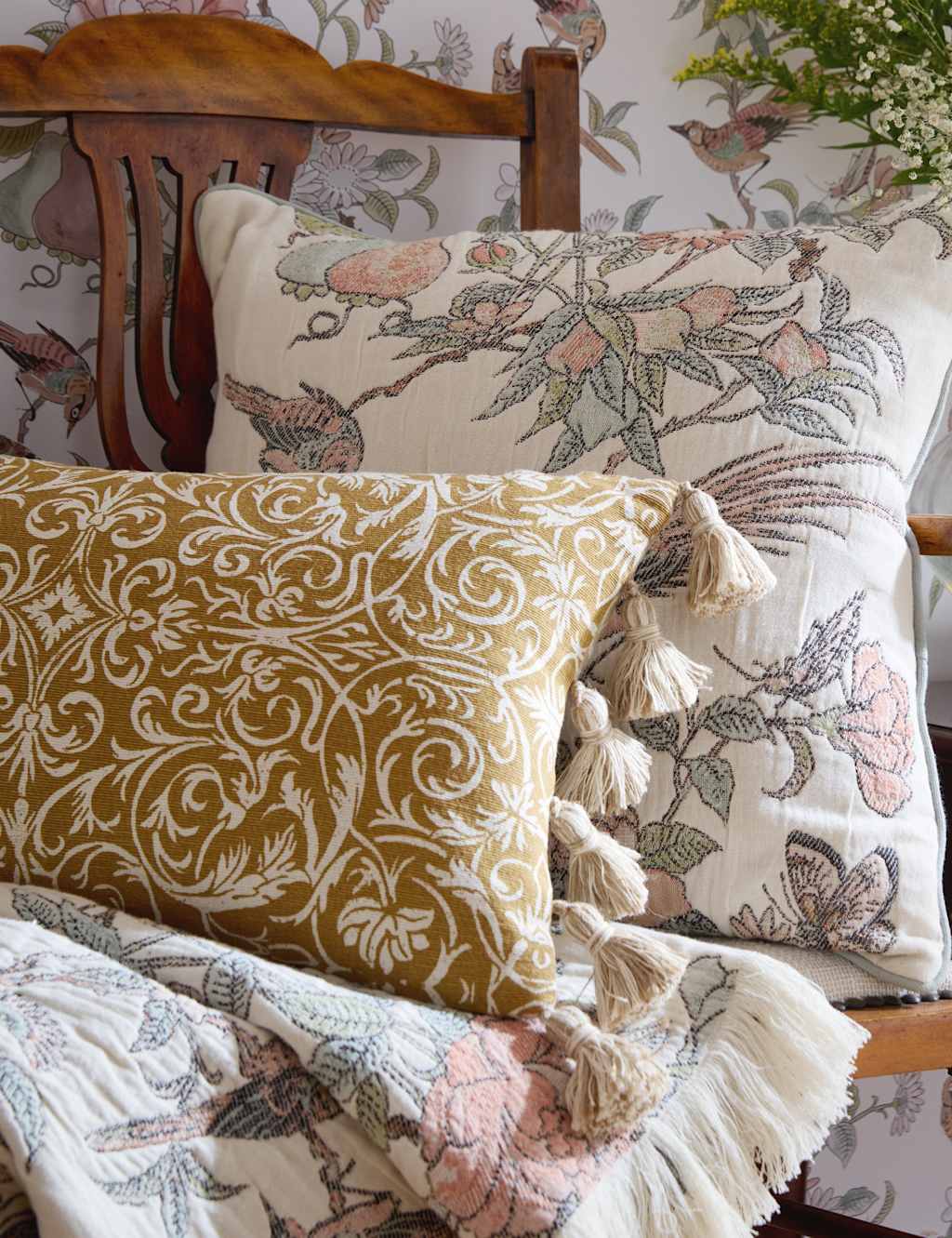 Historic Royal Palaces Pure Cotton Kensington Cushion - Yellow Mix - Available at M&S