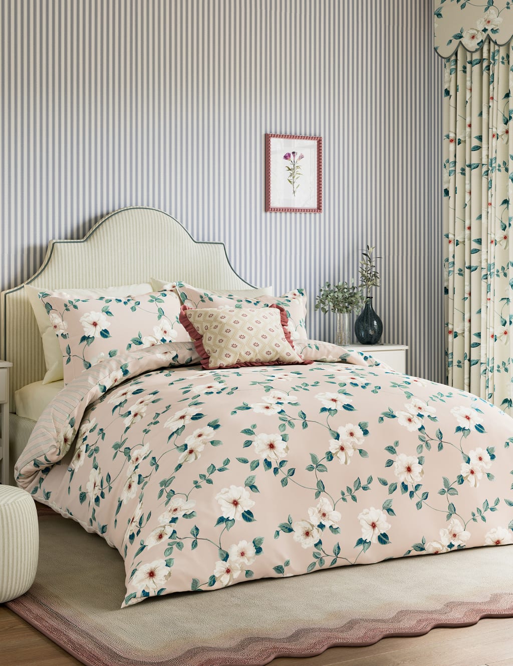 Sanderson Pure Cotton Poets Rose Bedding Set - DBL - Pink, Pink