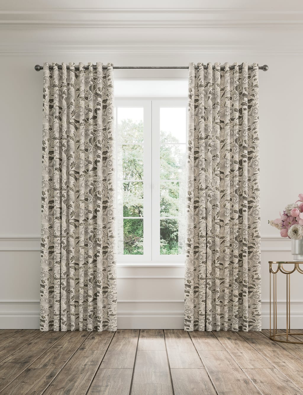 Ornamental Bloom Pure Cotton Eyelet Blackout Curtains