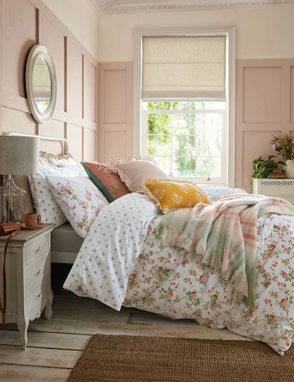 Laura Ashley Pure Washed Cotton Mountney Garden Bedding Set Pink Mix