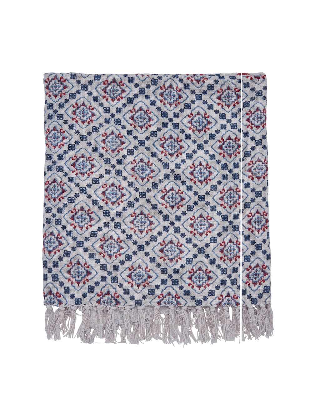 Joules Country Tiles Pure Cotton Geometric Throw - Extra Large - Blue Mix - Available at M&S