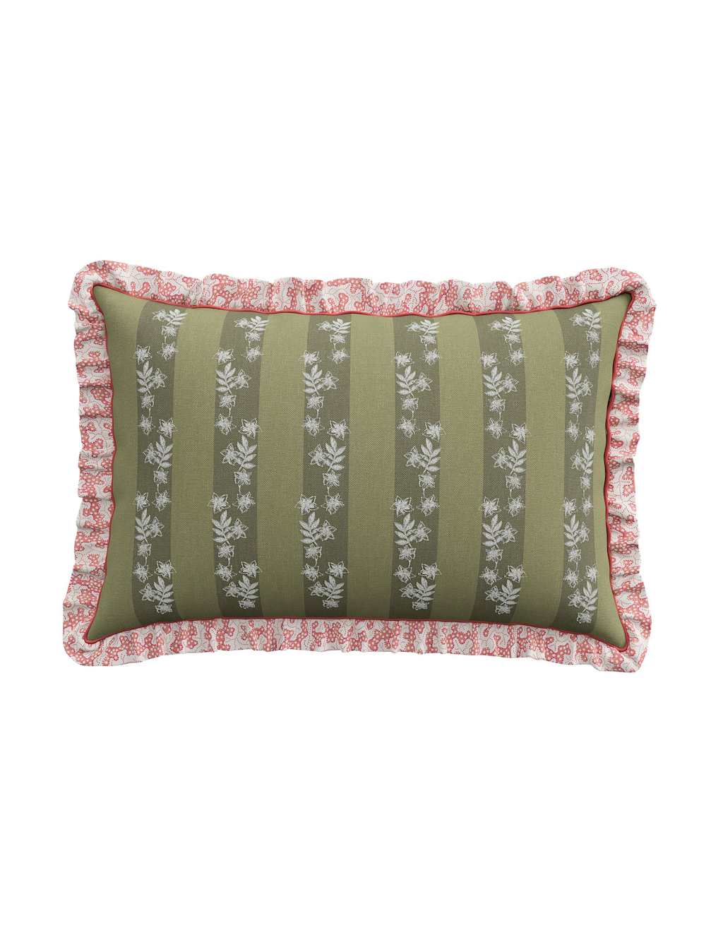 Sanderson Chestnut Tree Stripe Frill Square Cushion Green Mix