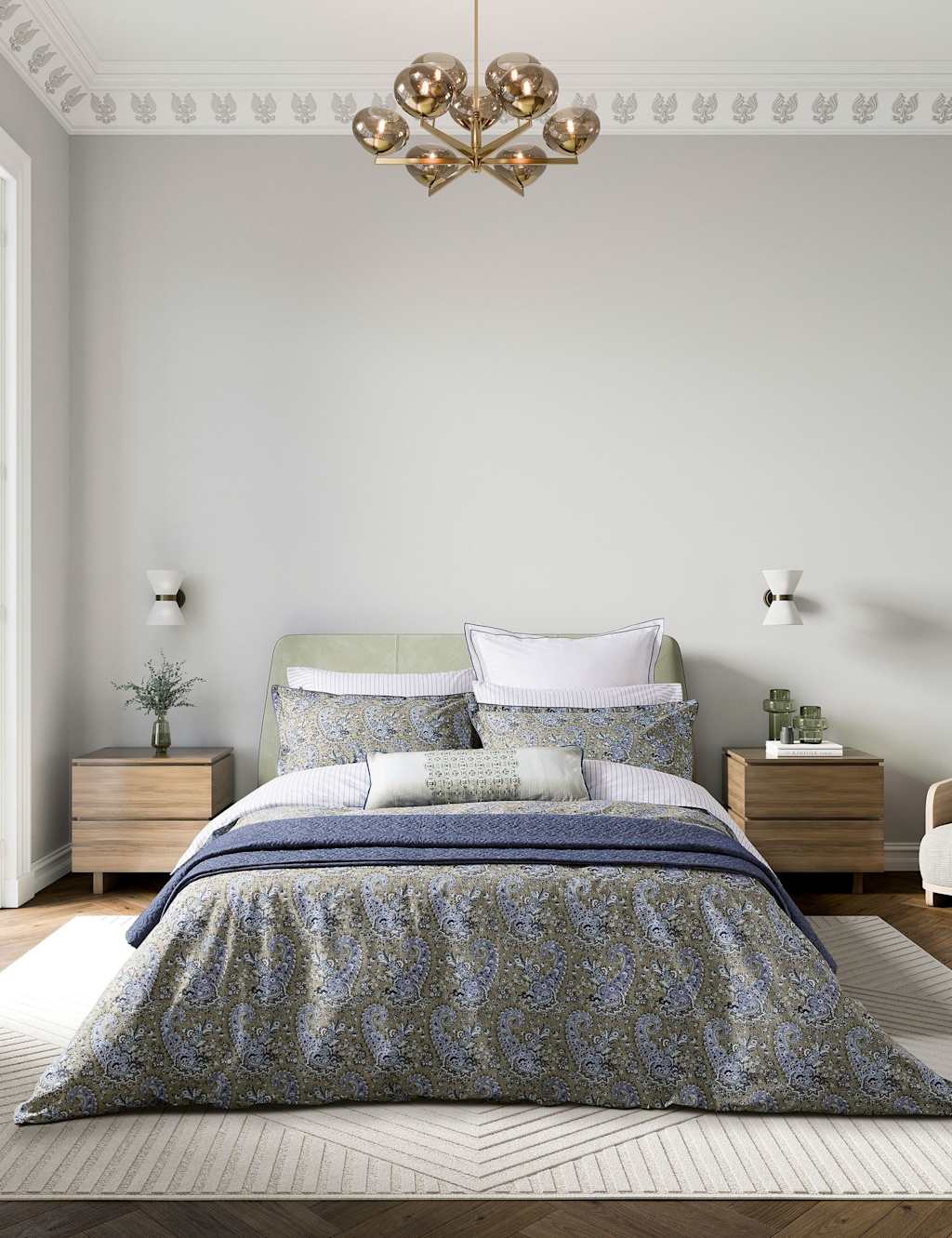 Bedeck of Belfast Pure Cotton Elara Bedding Set Green Mix