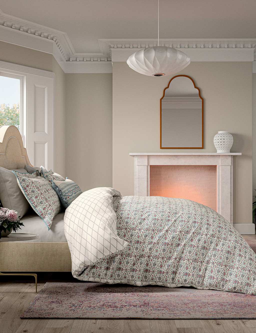 V&A Pure Cotton Indian Lattice Bedding Set Red Mix