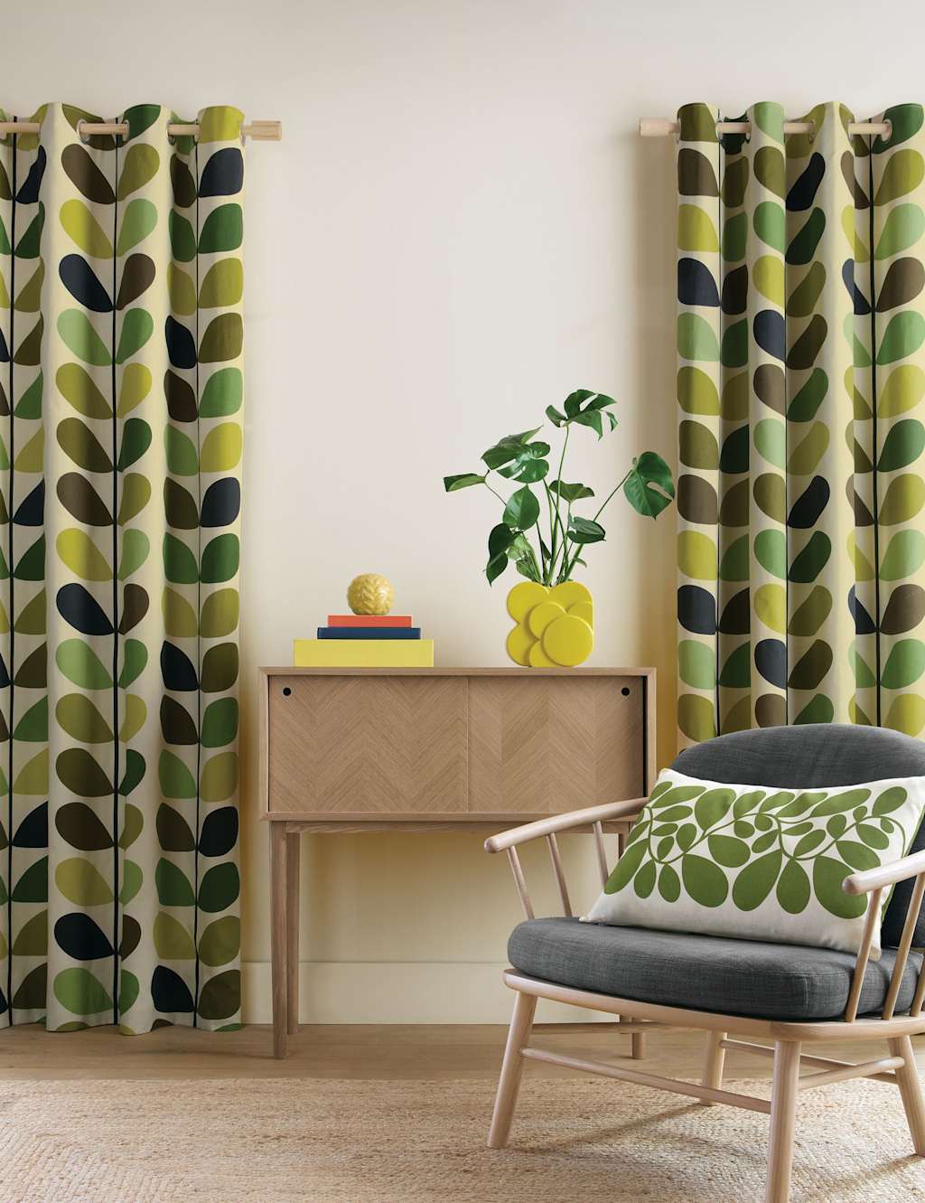 Orla Kiely Multi Stem Eyelet Curtains - W117cm, Drop 229cm - Yellow Mix - Available at M&S