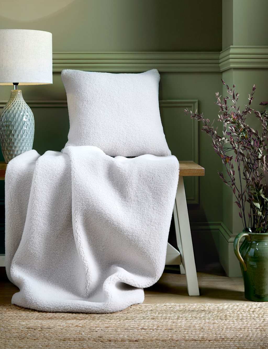 Laura Ashley Faux Sheepskin Coleford Cushion - White - Available at M&S