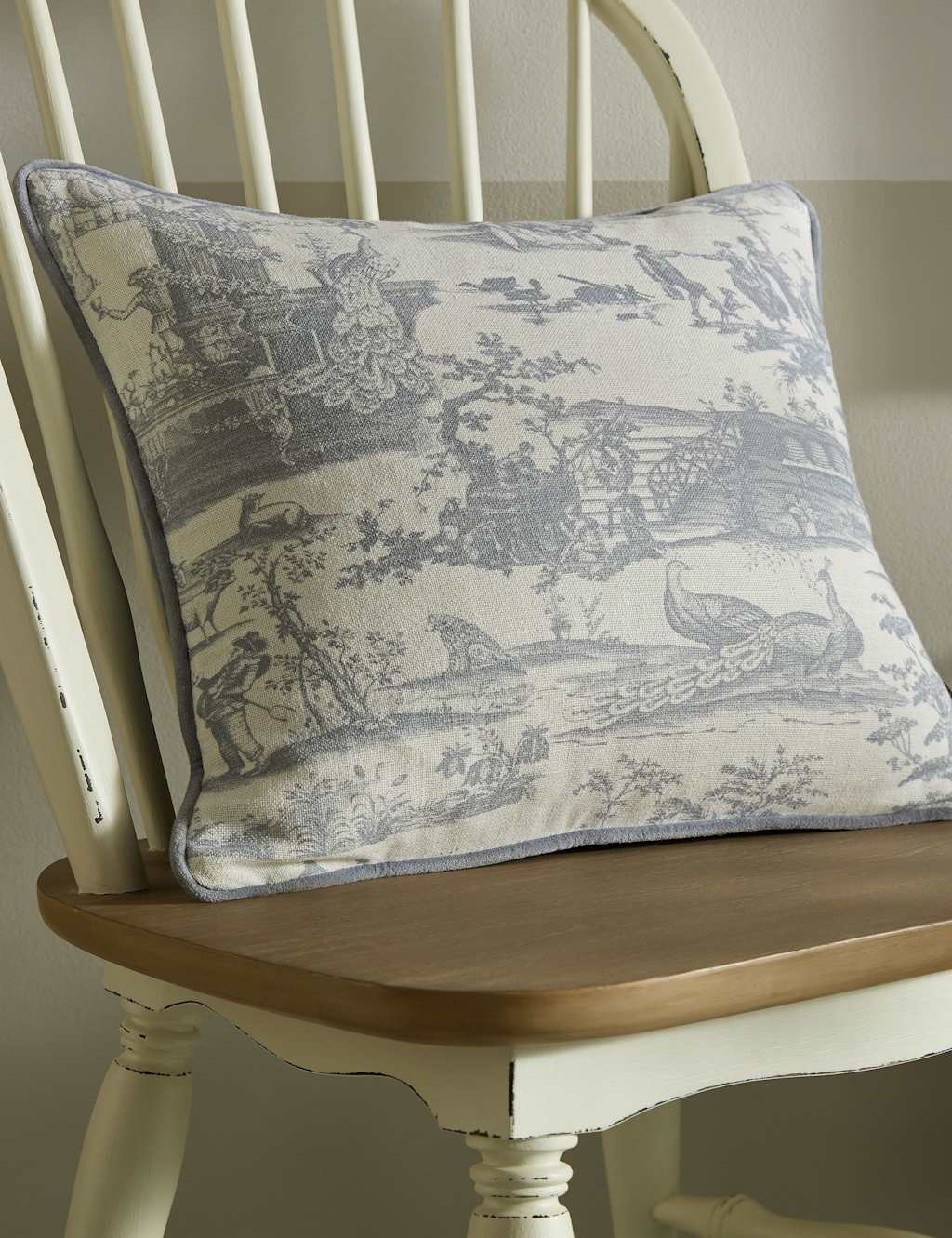 Laura Ashley Pure Cotton Braysmith Toile Piped Cushion - Blue Mix - Available at M&S