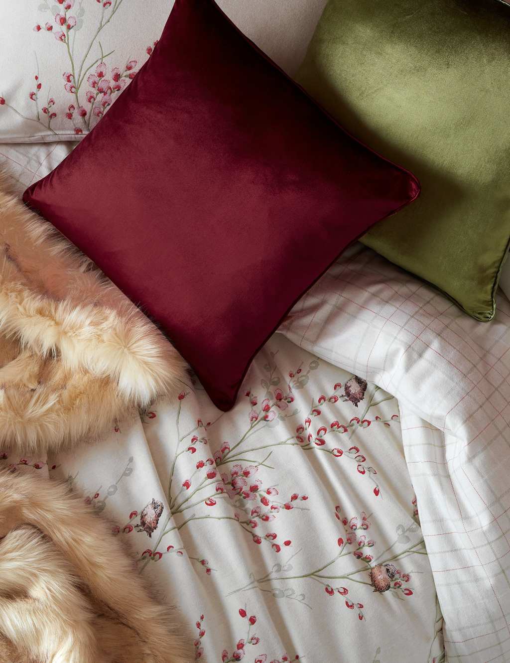 Laura Ashley Velvet Nigella Cushion - Dark Red - Available at M&S