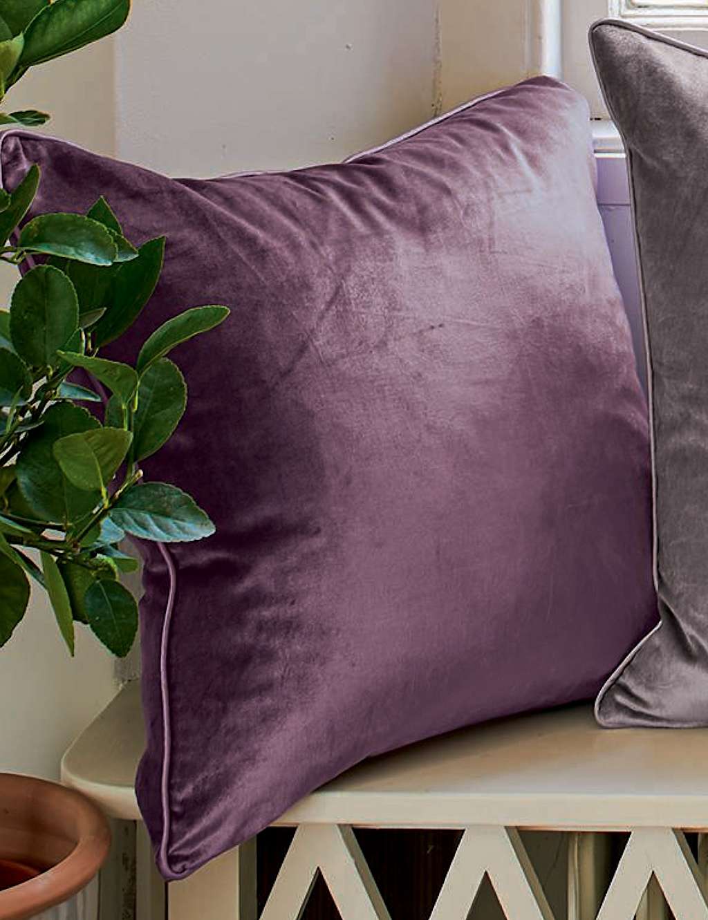 Laura Ashley Velvet Nigella Cushion - Purple - Available at M&S