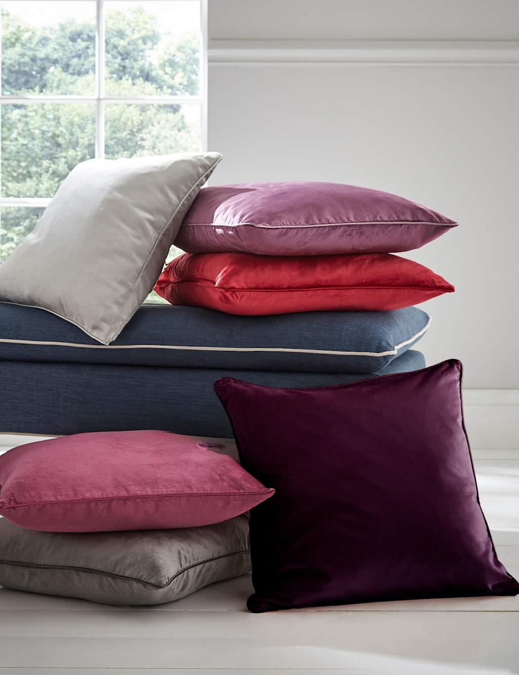 Laura Ashley Velvet Nigella Cushion - Dark Purple - Available at M&S