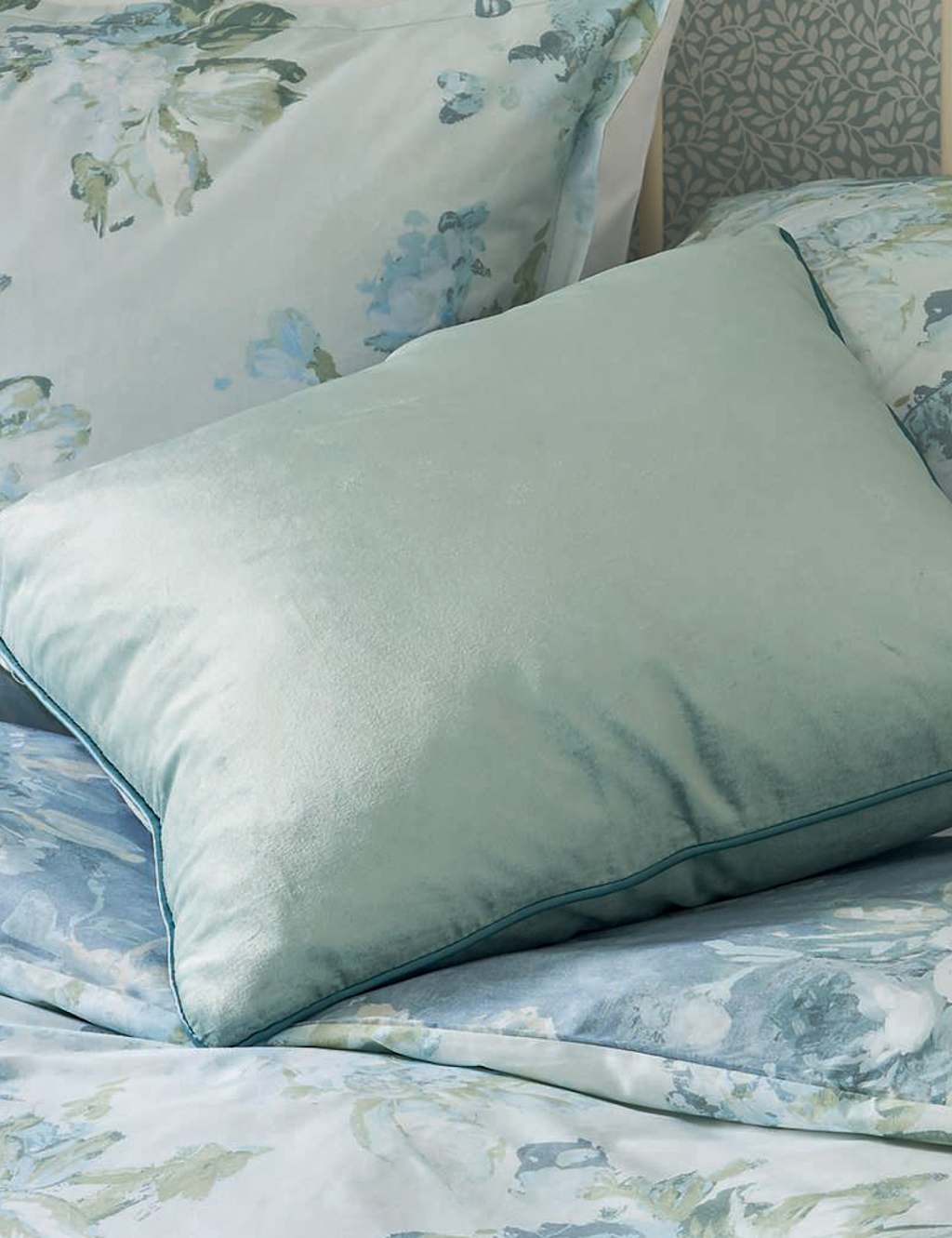 Laura Ashley Velvet Nigella Cushion - Duck Egg - Available at M&S