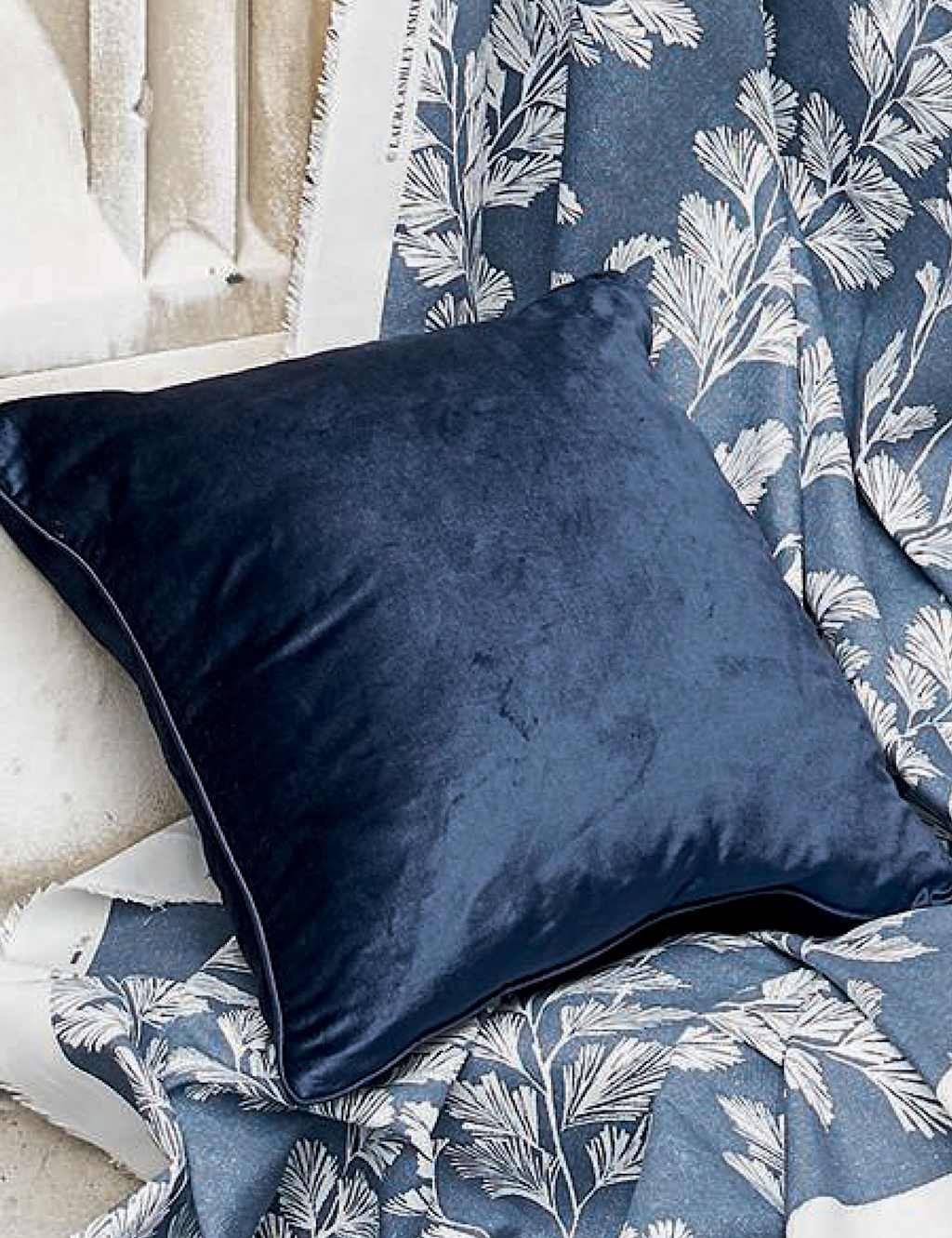 Laura Ashley Velvet Nigella Cushion - Navy - Available at M&S