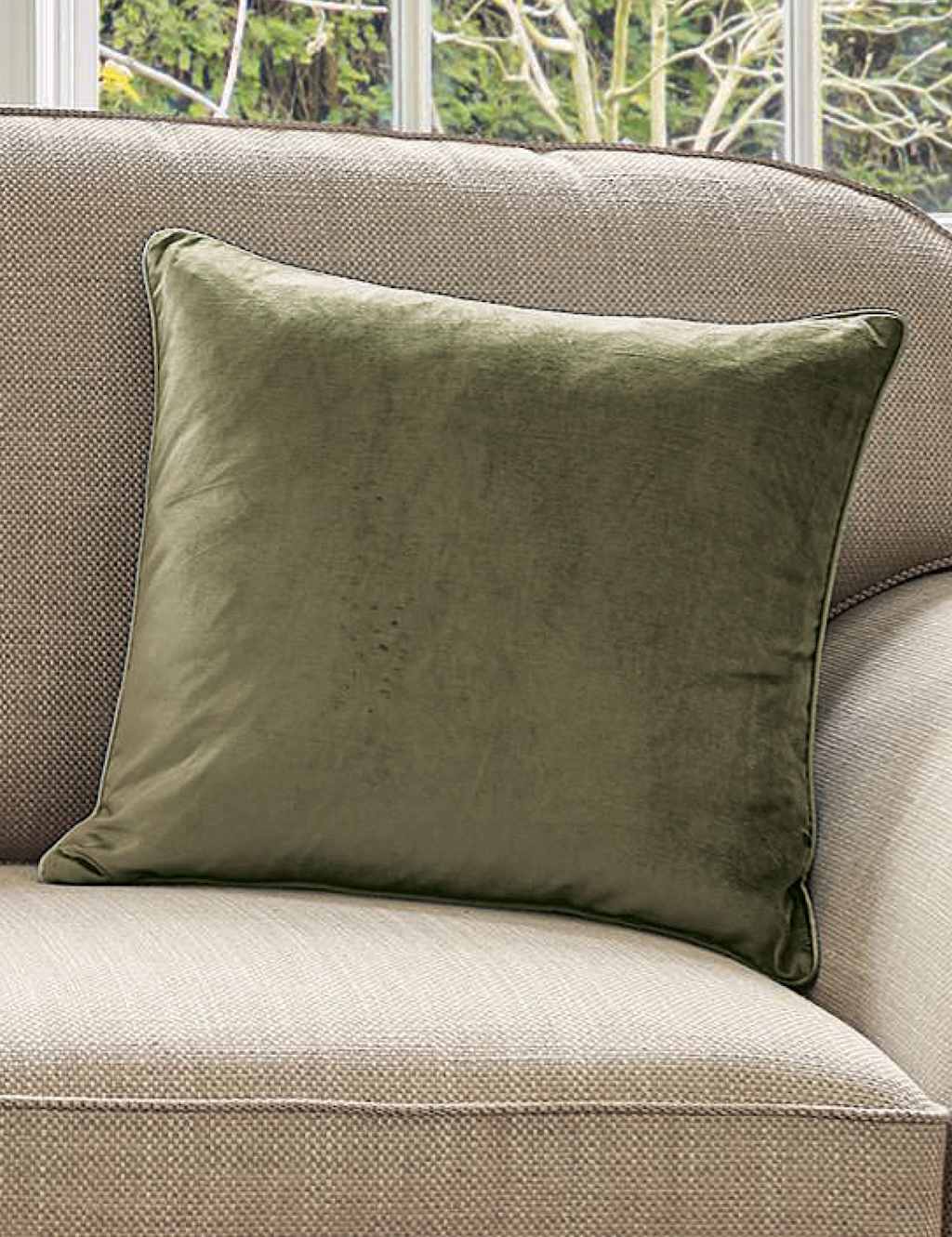 Laura Ashley Velvet Nigella Cushion - Dark Green - Available at M&S