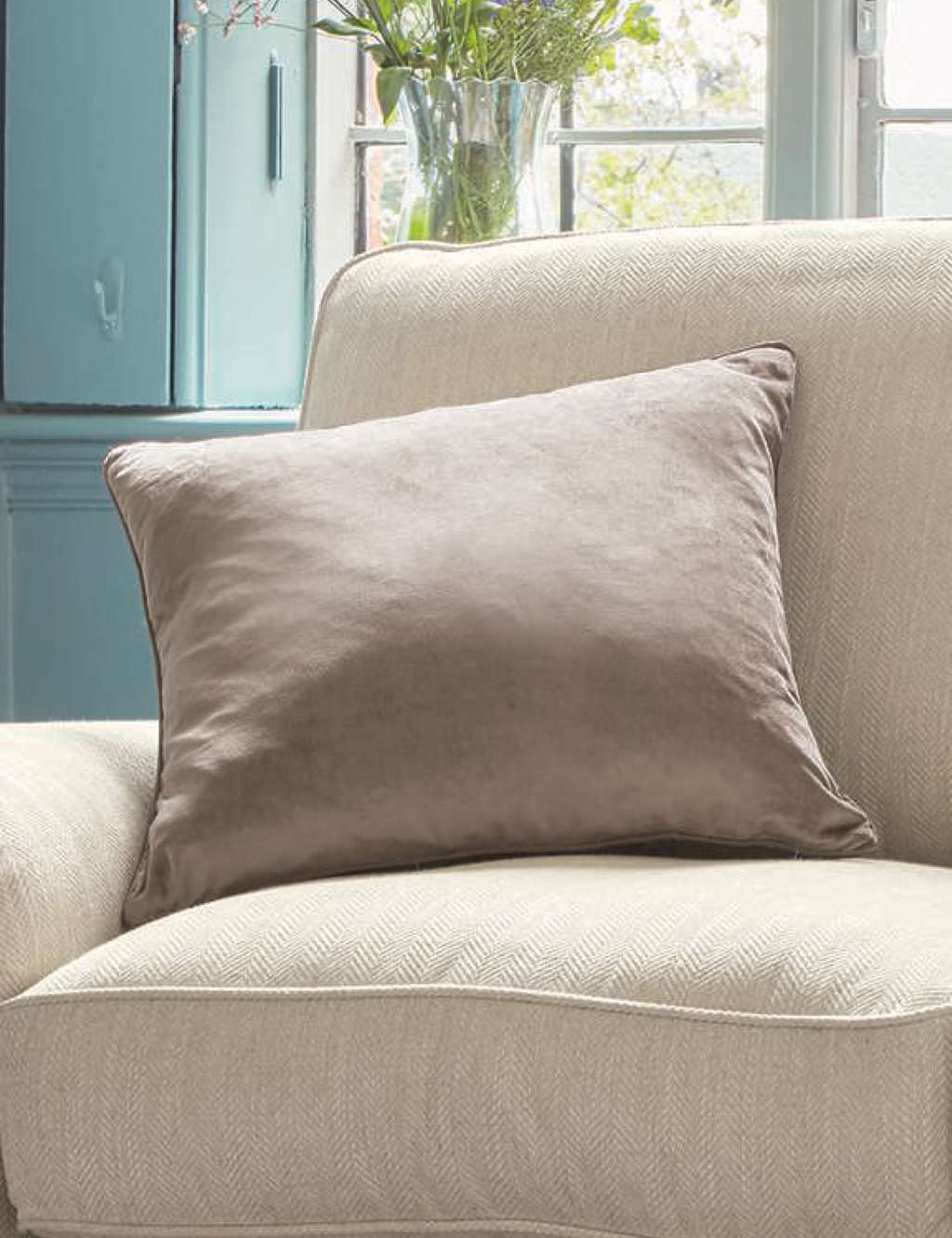 Laura Ashley Velvet Nigella Cushion - Light Brown - Available at M&S