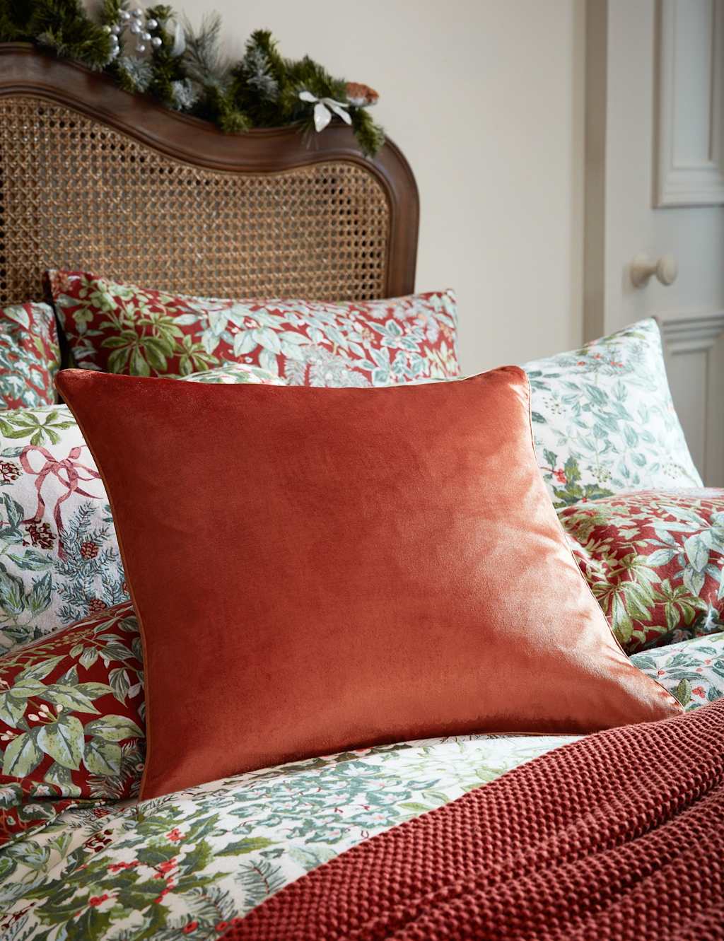 Laura Ashley Velvet Nigella Cushion - Orange - Available at M&S