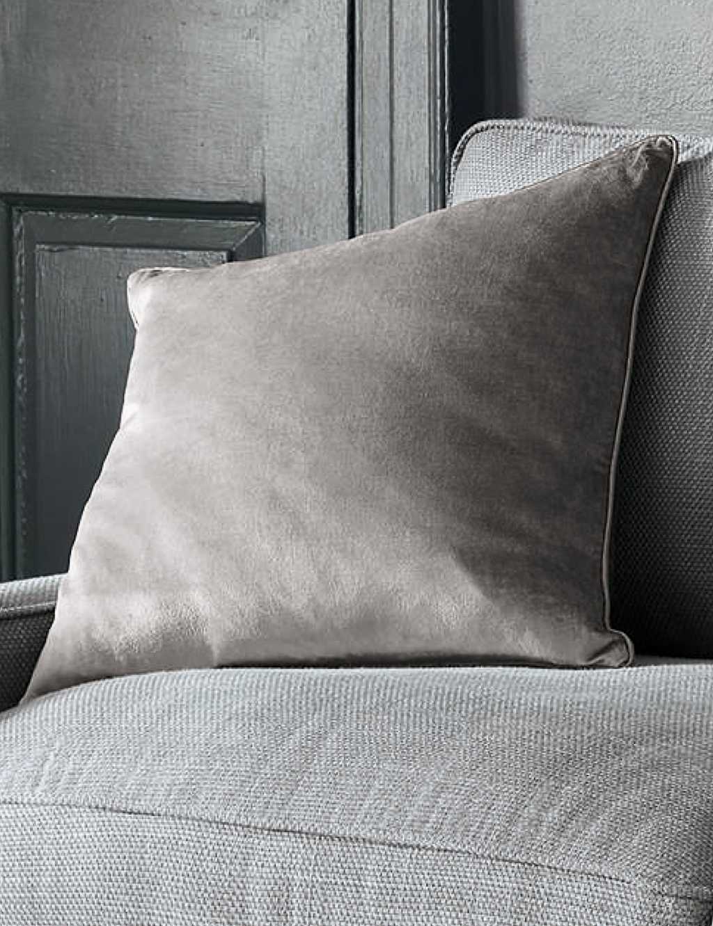 Laura Ashley Velvet Nigella Cushion - Charcoal - Available at M&S