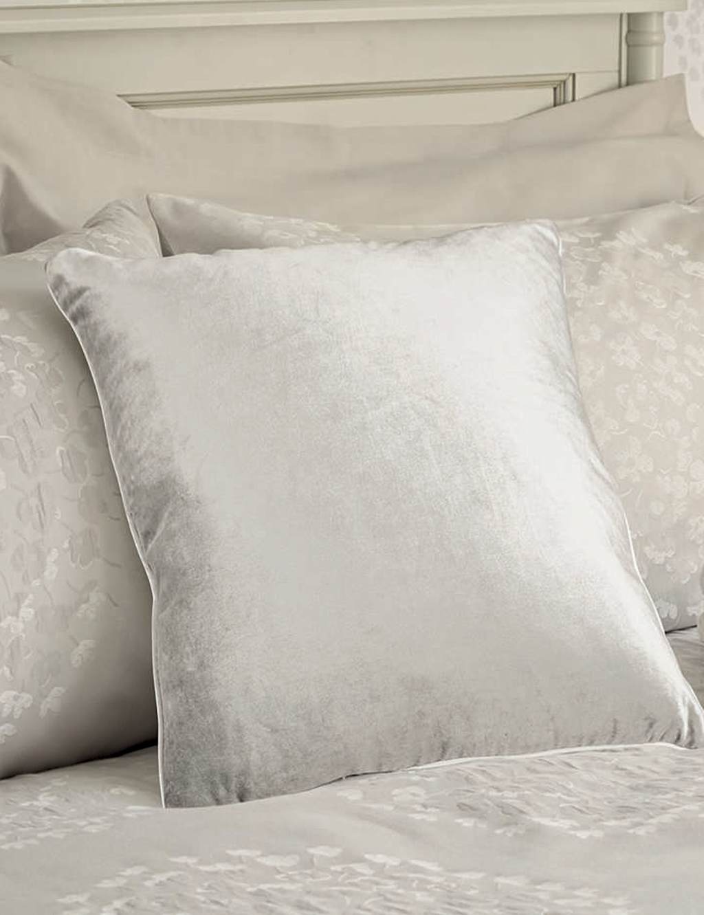 Laura Ashley Velvet Nigella Cushion - Silver - Available at M&S