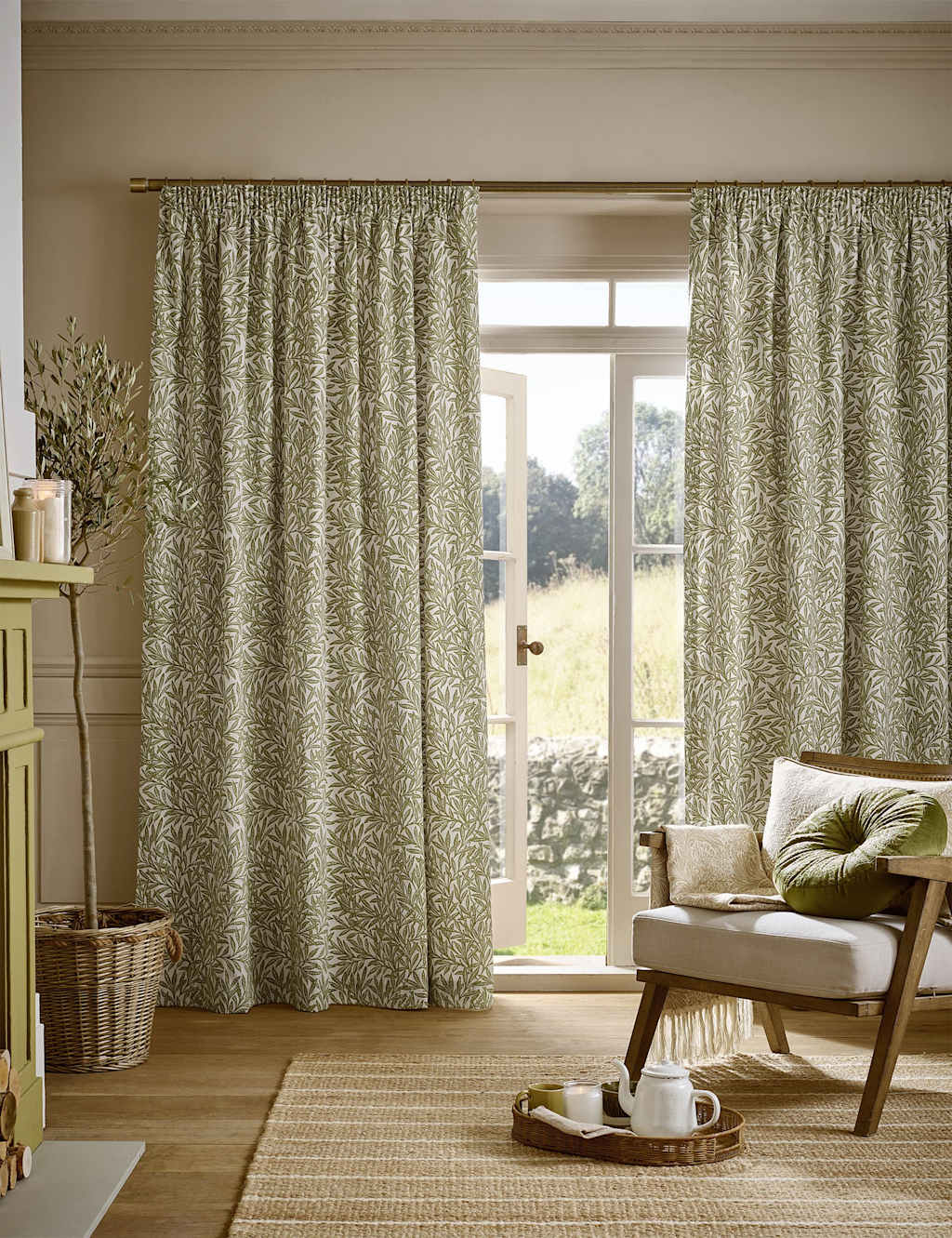 William Morris At Home Original Willow Pencil Pleat Curtains - W168cm, Drop 183cm - Green Mix - Available at M&S