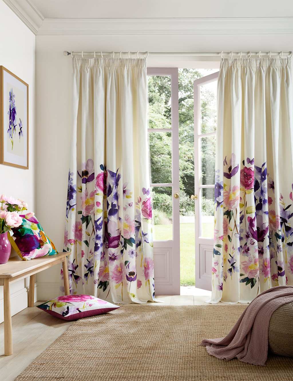Bluebellgray Taransay Cotton Rich Pencil Pleat Curtains - W168cm, Drop 137cm - Fuchsia Mix - Available at M&S