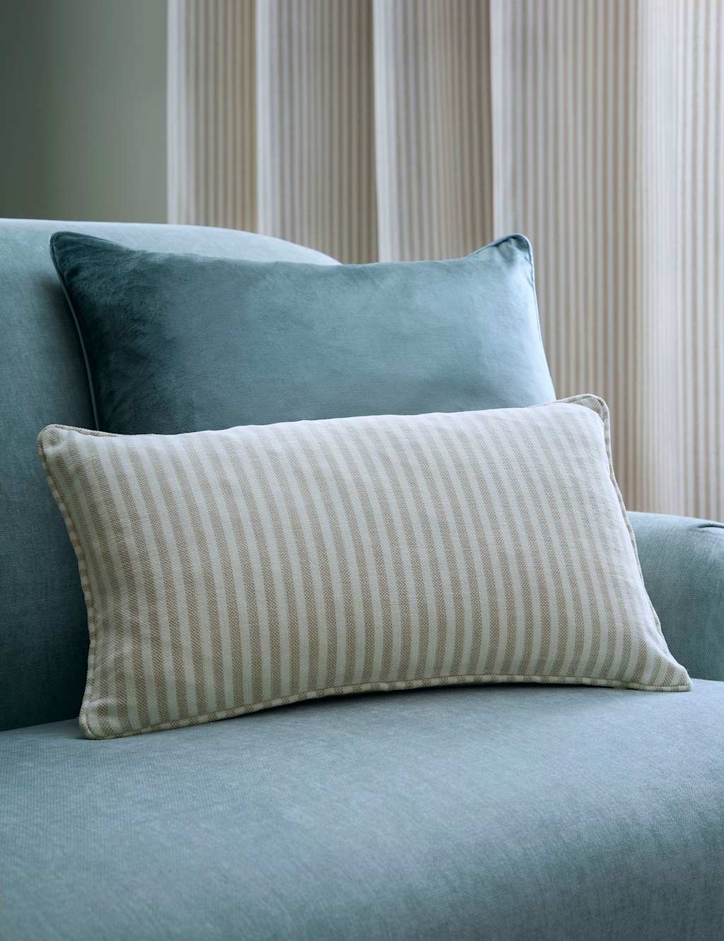 Laura Ashley Chenille Cornish Striped Cushion - Natural - Available at M&S