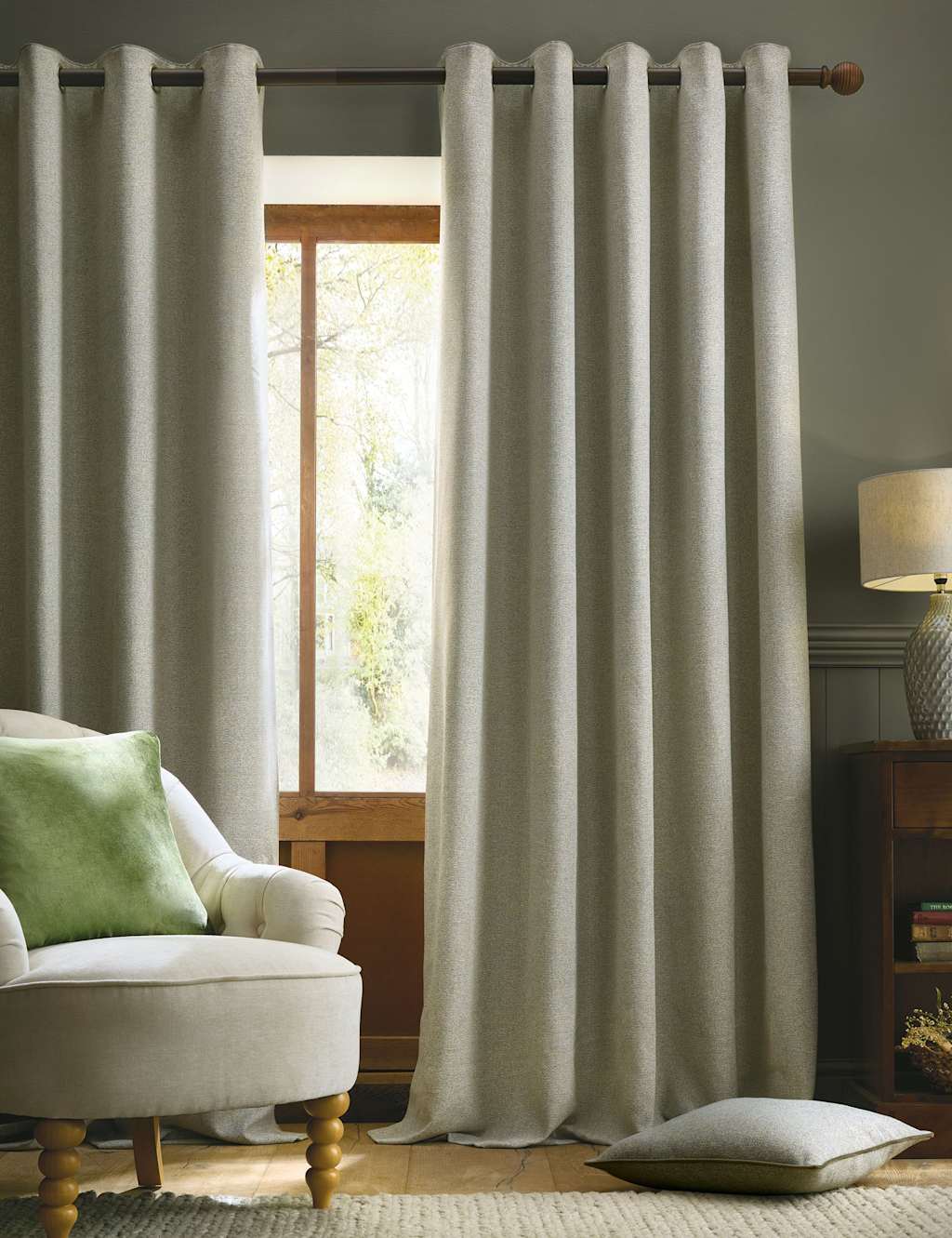 Laura Ashley Milbourne Herringbone Eyelet Curtains - W168cm, Drop 137cm - Grey Mix - Available at M&S