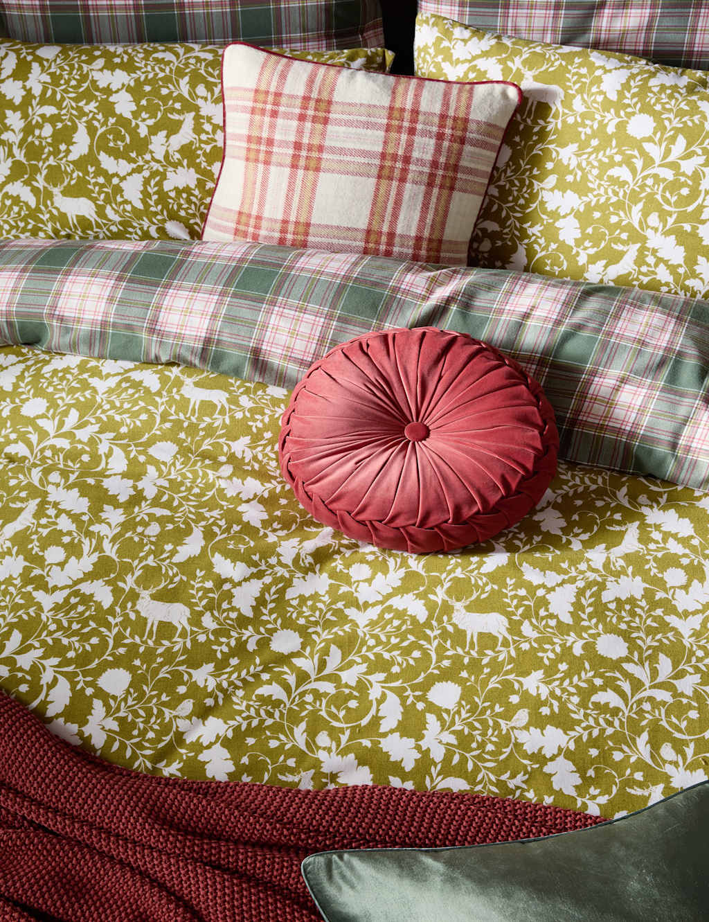 Laura Ashley Padbury Checked Cushion - Orange Mix - Available at M&S