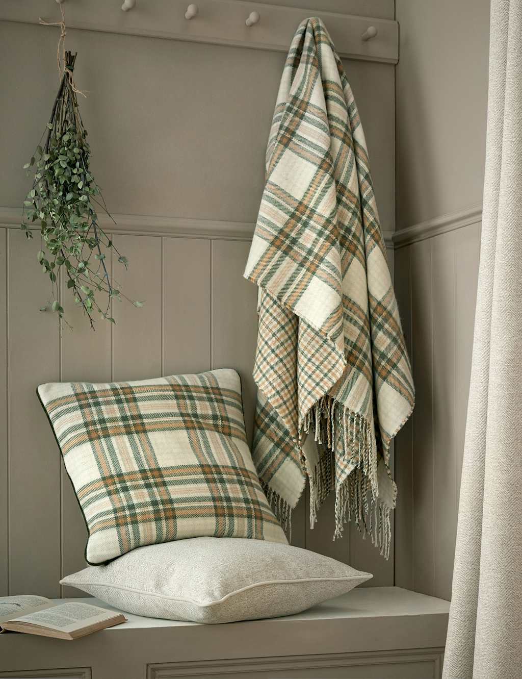 Laura Ashley Padbury Check Reversible Tassled Throw - Double (4 ft 6) - Green Mix - Available at M&S