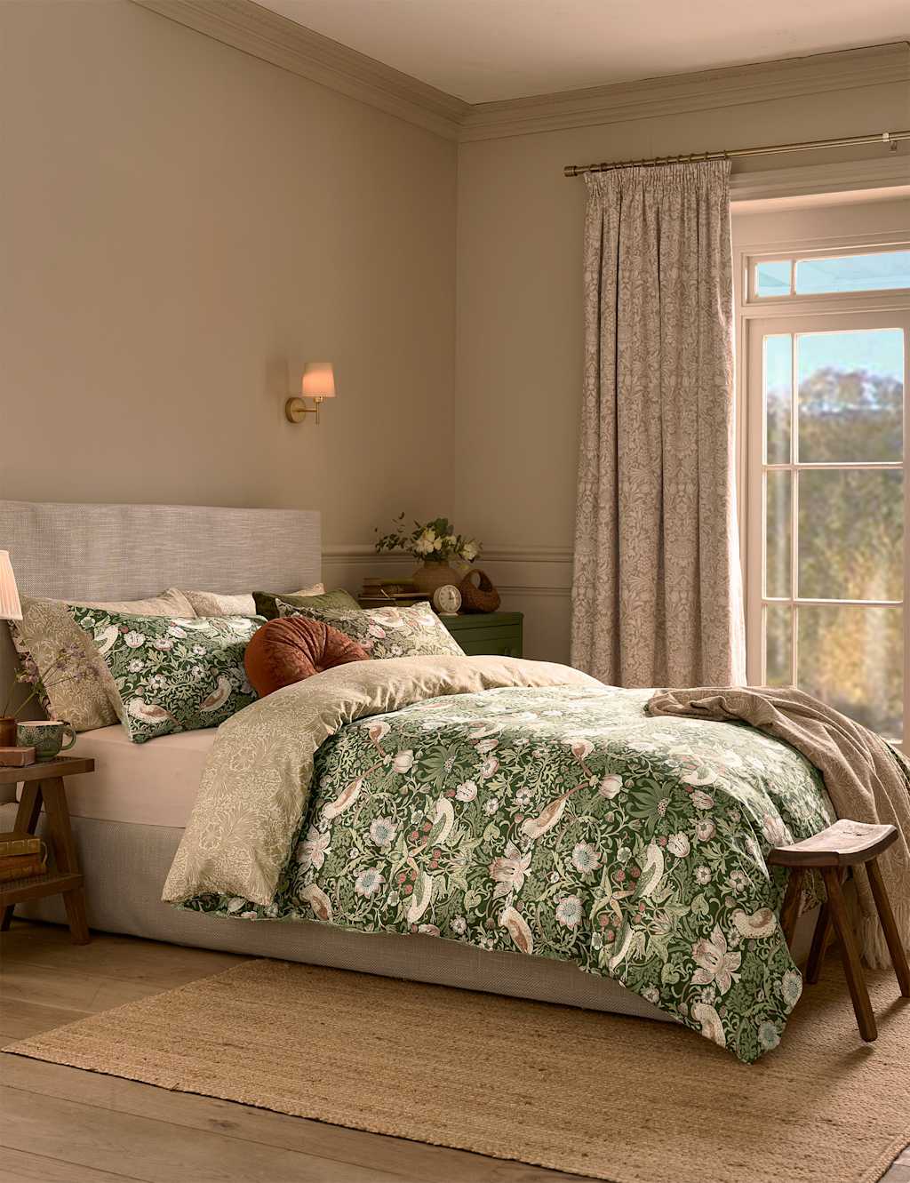 William Morris At Home 2 Pack 220 Thread Count Strawberry Thief Pillowcases - Green Mix - Available at M&S