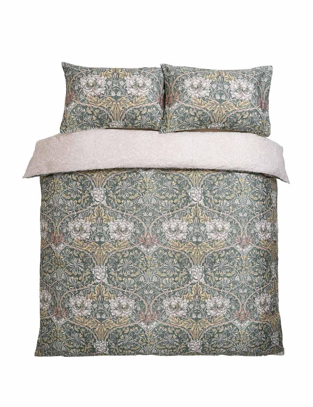 William Morris At Home Set of 2 Pure Cotton Honeysuckle & Tulip Pillowcases - Green Mix - Available at M&S