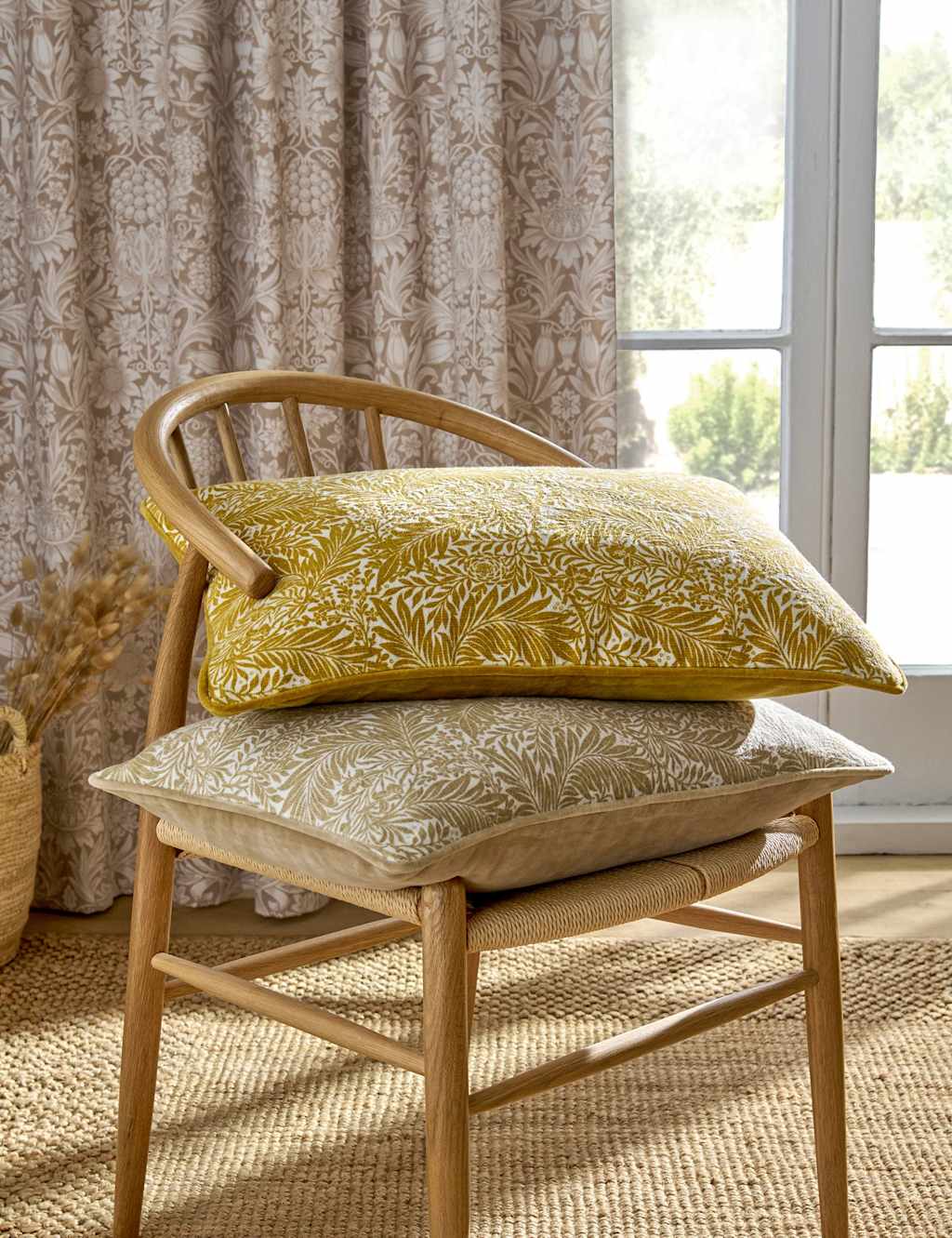 William Morris At Home Pure Cotton Larkspur Bolster Cushion - Yellow - Available at M&S