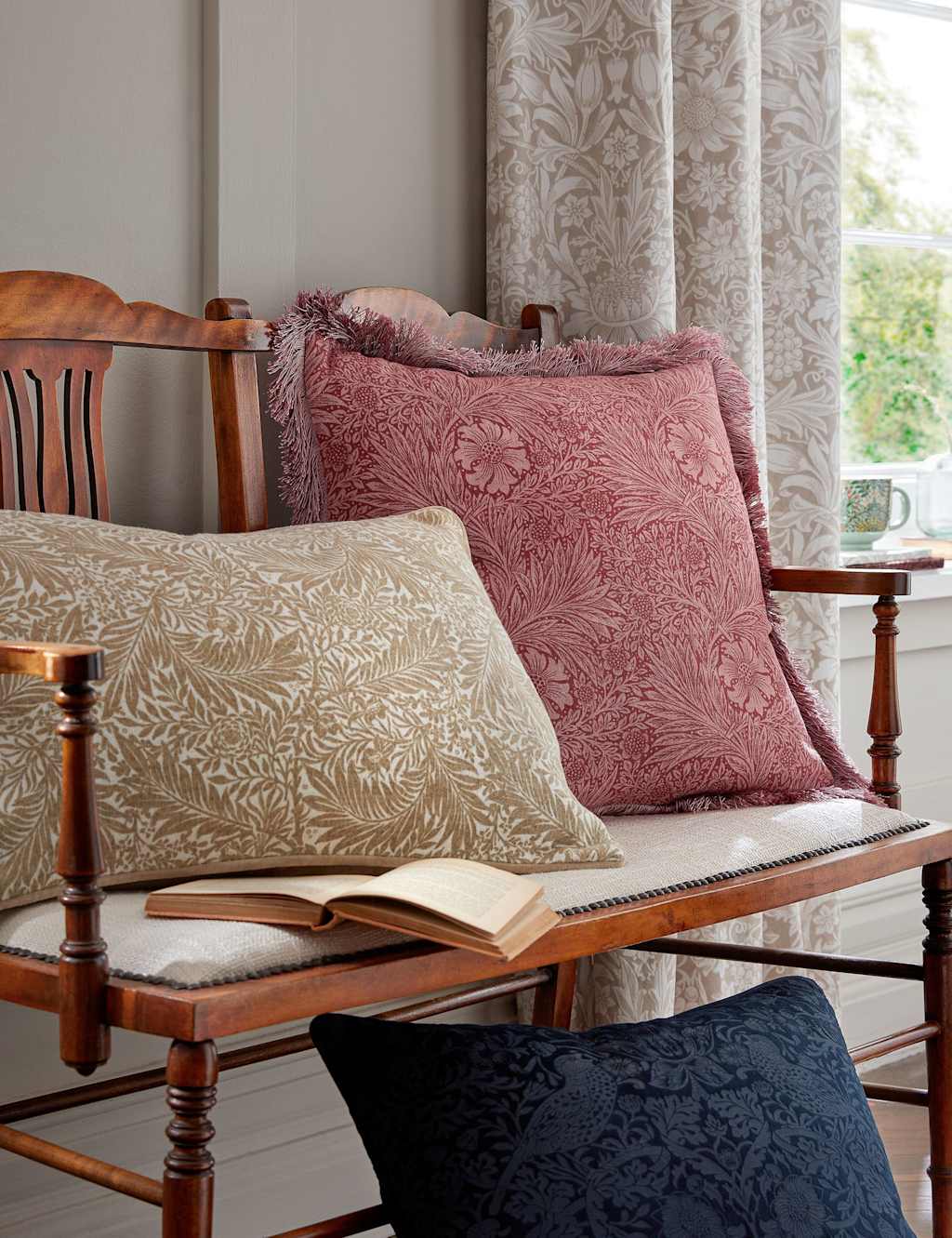 William Morris At Home Pure Cotton Marigold Cushion - Pink Mix - Available at M&S