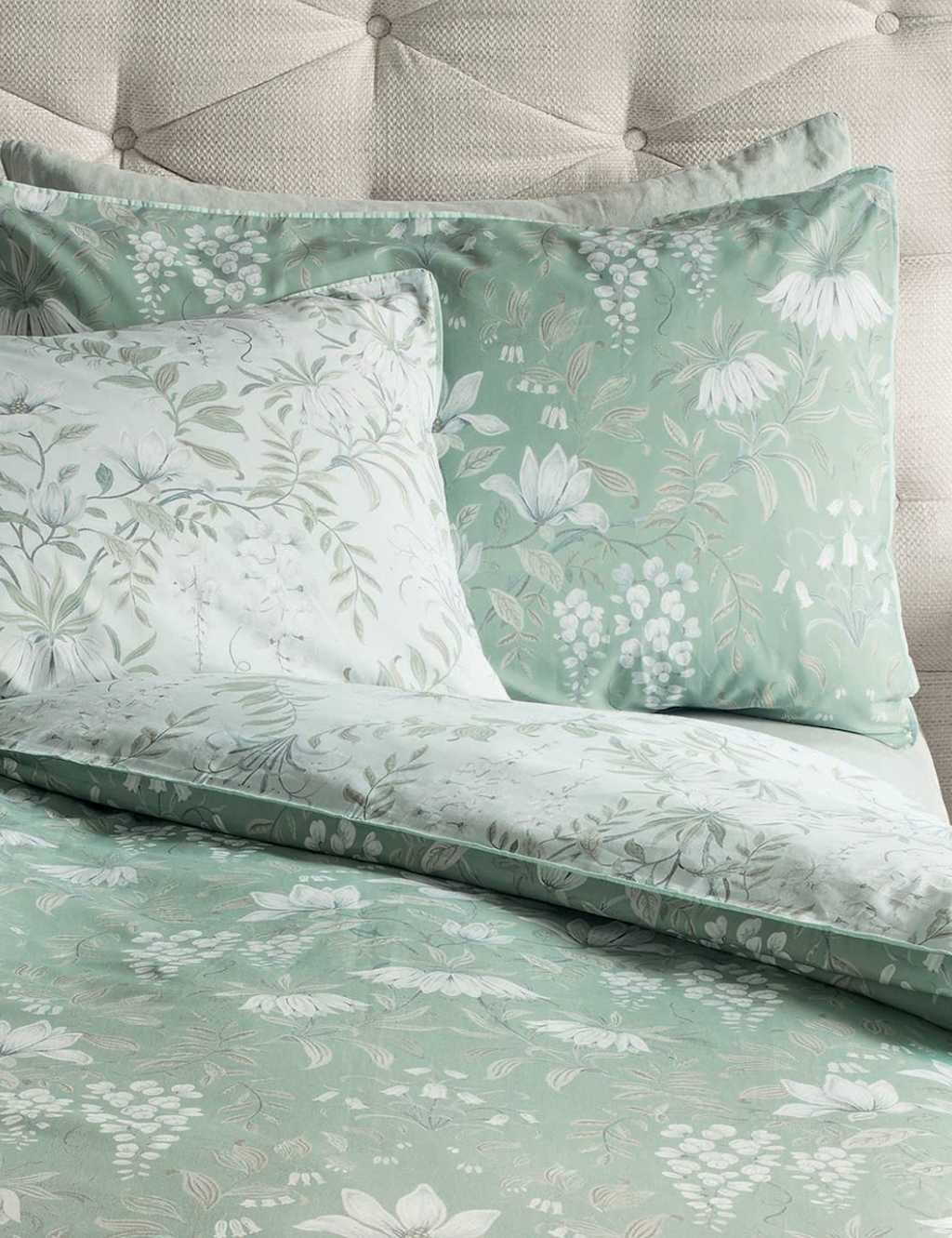 Laura Ashley 2 Pack Pure Cotton Sateen Parterre Pillowcases Green Mix