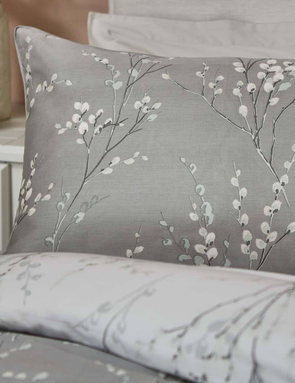 Laura Ashley 2 Pack Pure Cotton Sateen Pussy Willow Pillowcases Silver Grey