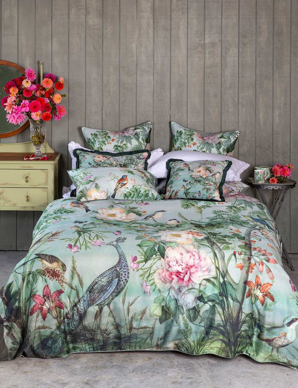 Mm Linen Pure Cotton Chinoiserie Reversible Bedding Set - Super King Size (6 ft) - Green Mix - Available at M&S