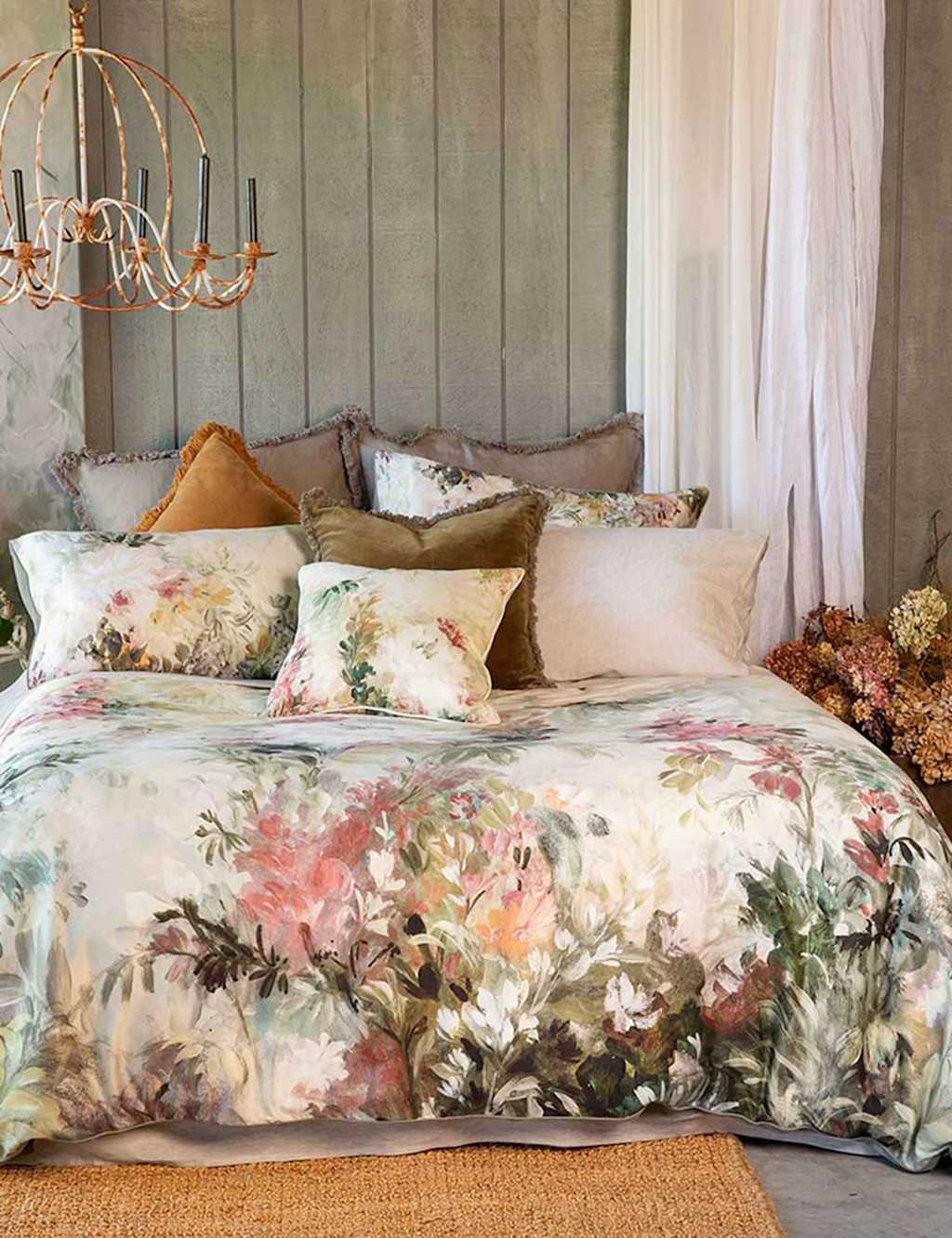 Mm Linen Pure Cotton Giverny Bedding Set - Super King Size (6 ft) - Green Mix - Available at M&S