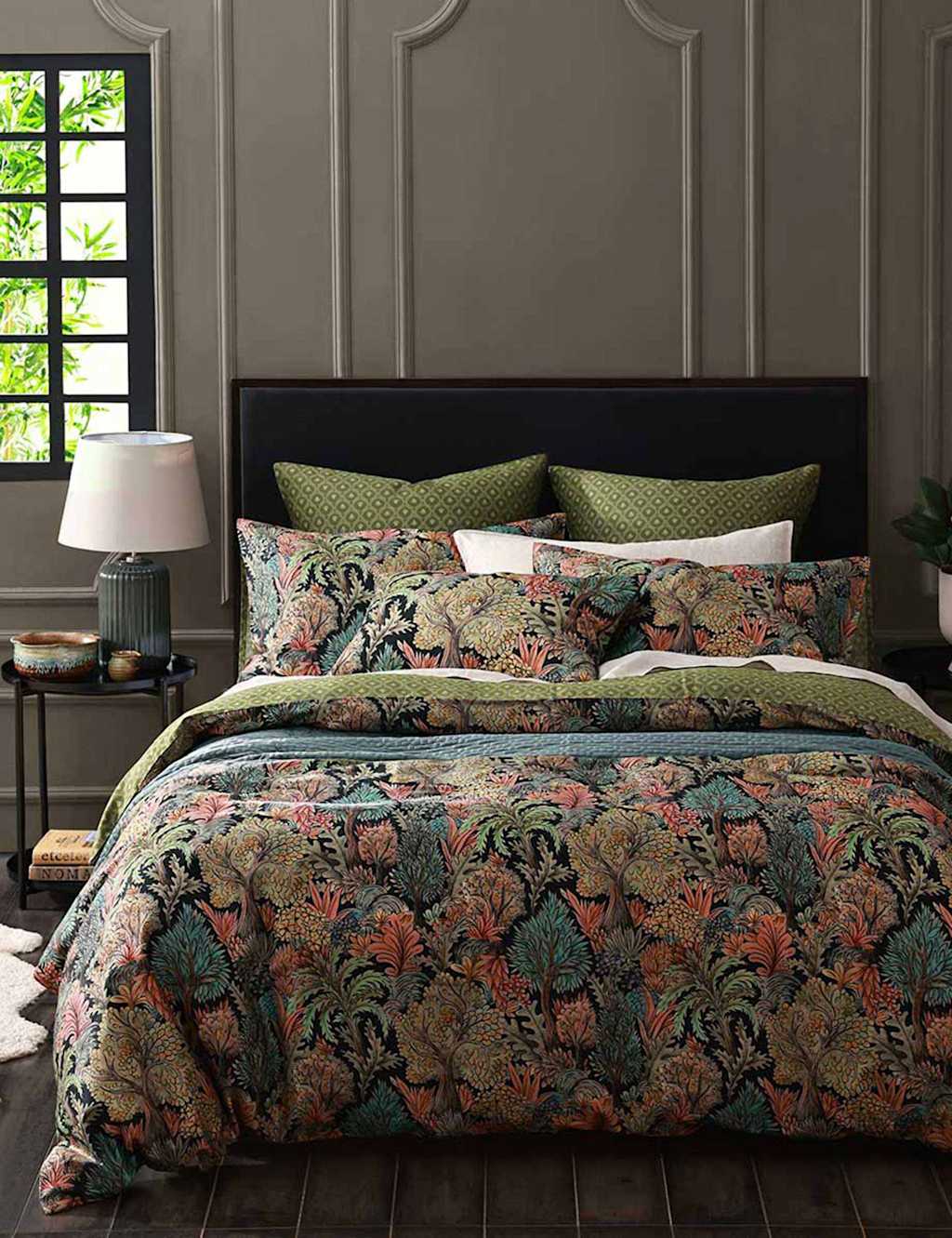 Mm Linen Pure Cotton Anders Bedding Set - King Size (5 ft) - Green Mix - Available at M&S