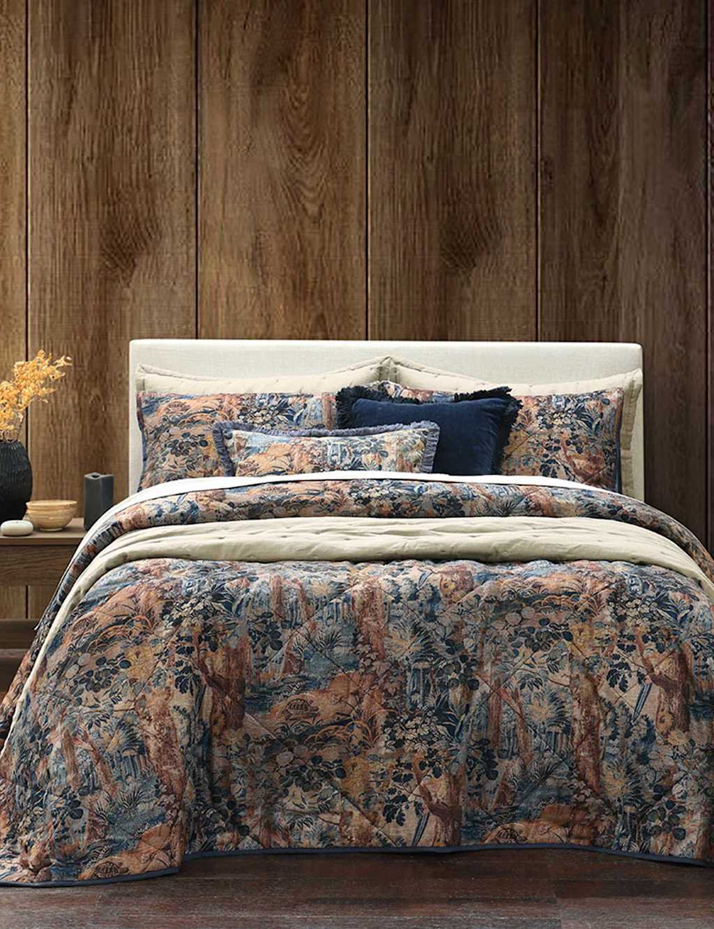 Mm Linen Cotton Rich Kashan Bedding Set with Linen - W150cm, Drop 162cm - Beige - Available at M&S