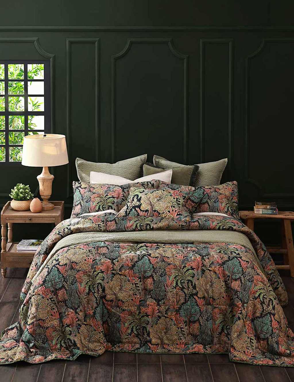 Mm Linen Cotton Rich Anders Bedspread Set with Linen - W150cm, Drop 162cm - Olive - Available at M&S