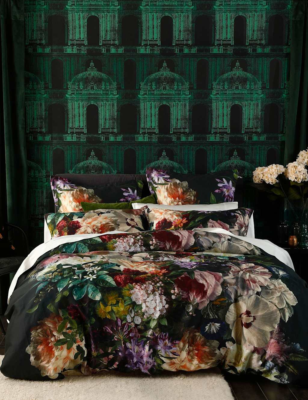 Mm Linen Pure Cotton Fiori Bedding Set - Double (4 ft 6) - Grey Mix - Available at M&S