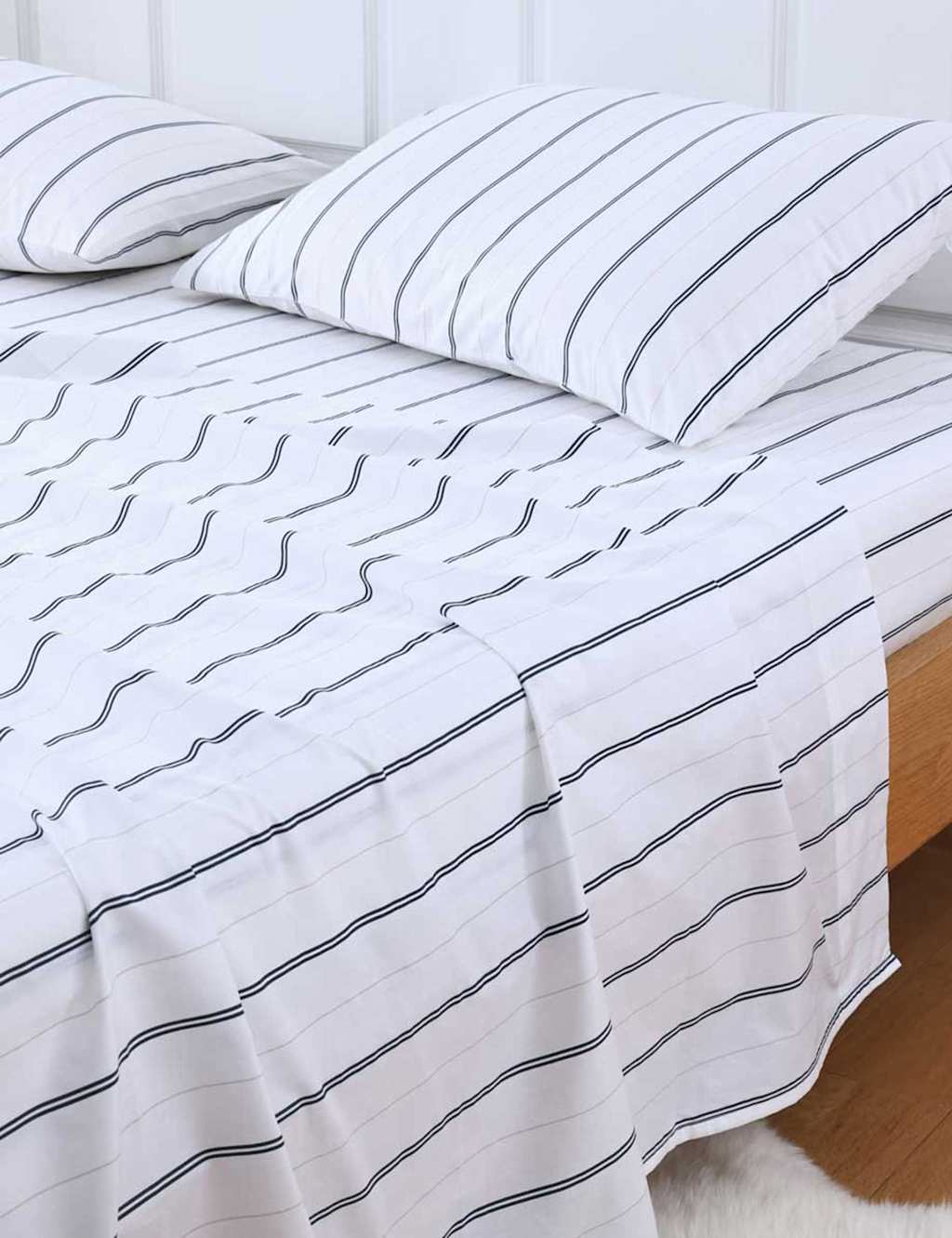 Mm Linen Pure Cotton Cape Leaf Fitted Sheet Set - King Size (5 ft) - White Mix - Available at M&S