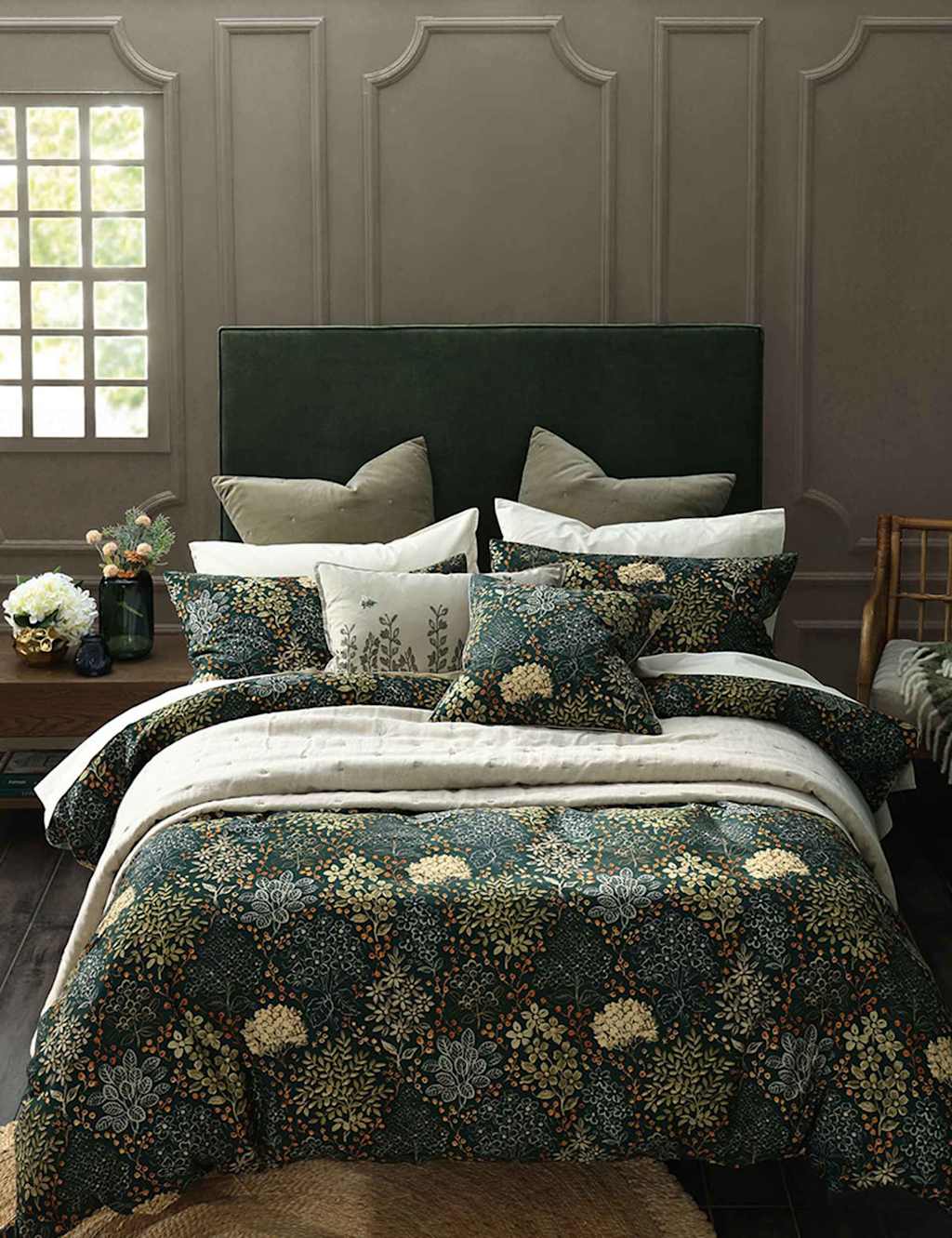 Mm Linen Pure Cotton Limetta Bedding Set - Super King Size (6 ft) - Olive - Available at M&S