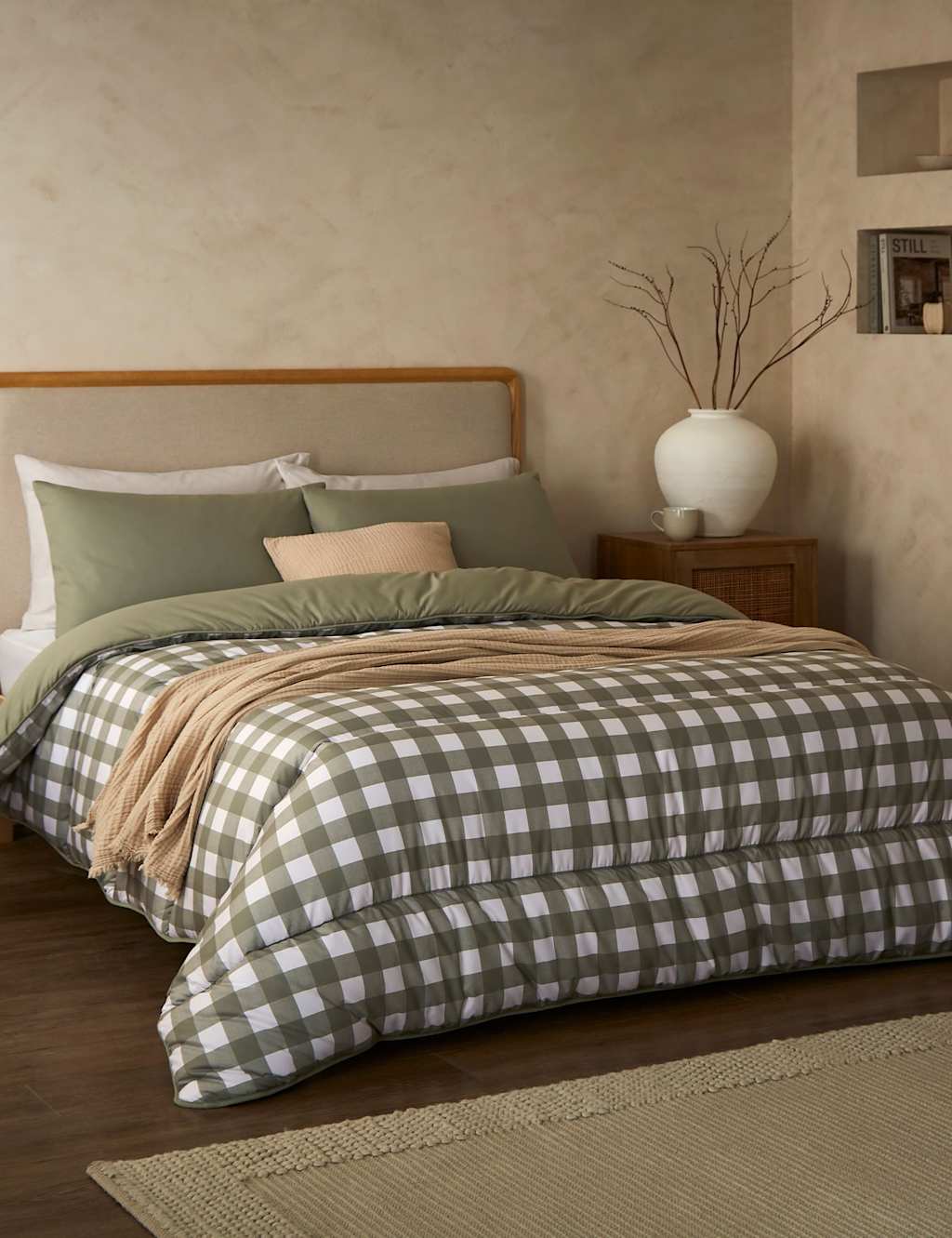 Night Lark Gingham 10.5 Tog Coverless Duvet Set Olive