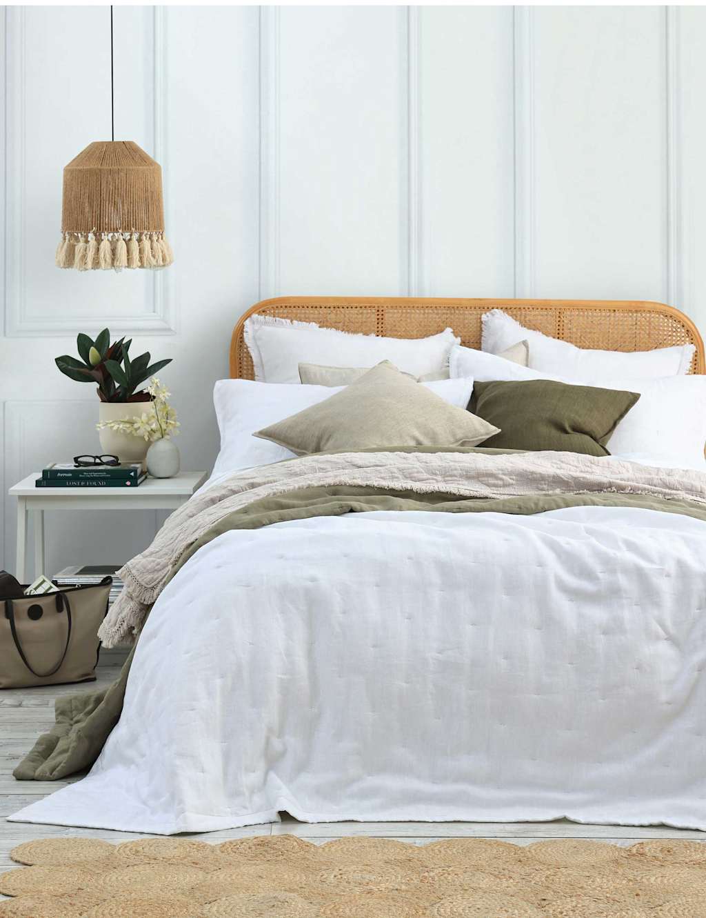 Mm Linen Pure Linen Laundered Bedspread Set - W135cm, Drop 229cm - Olive - Available at M&S